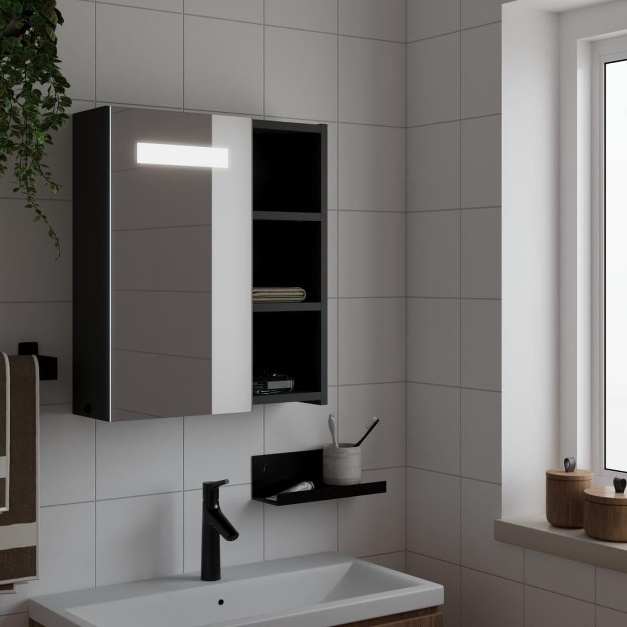 VIDAXL Armoire de salle de bain a miroir avec LED noir 45x13x52 cm