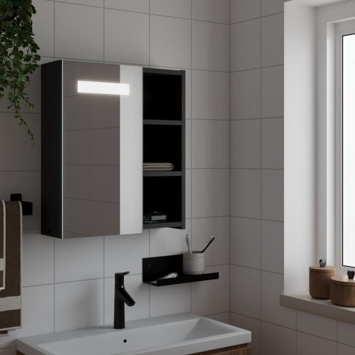 VIDAXL Armoire de salle de bain a miroir avec LED noir 45x13x52 cm