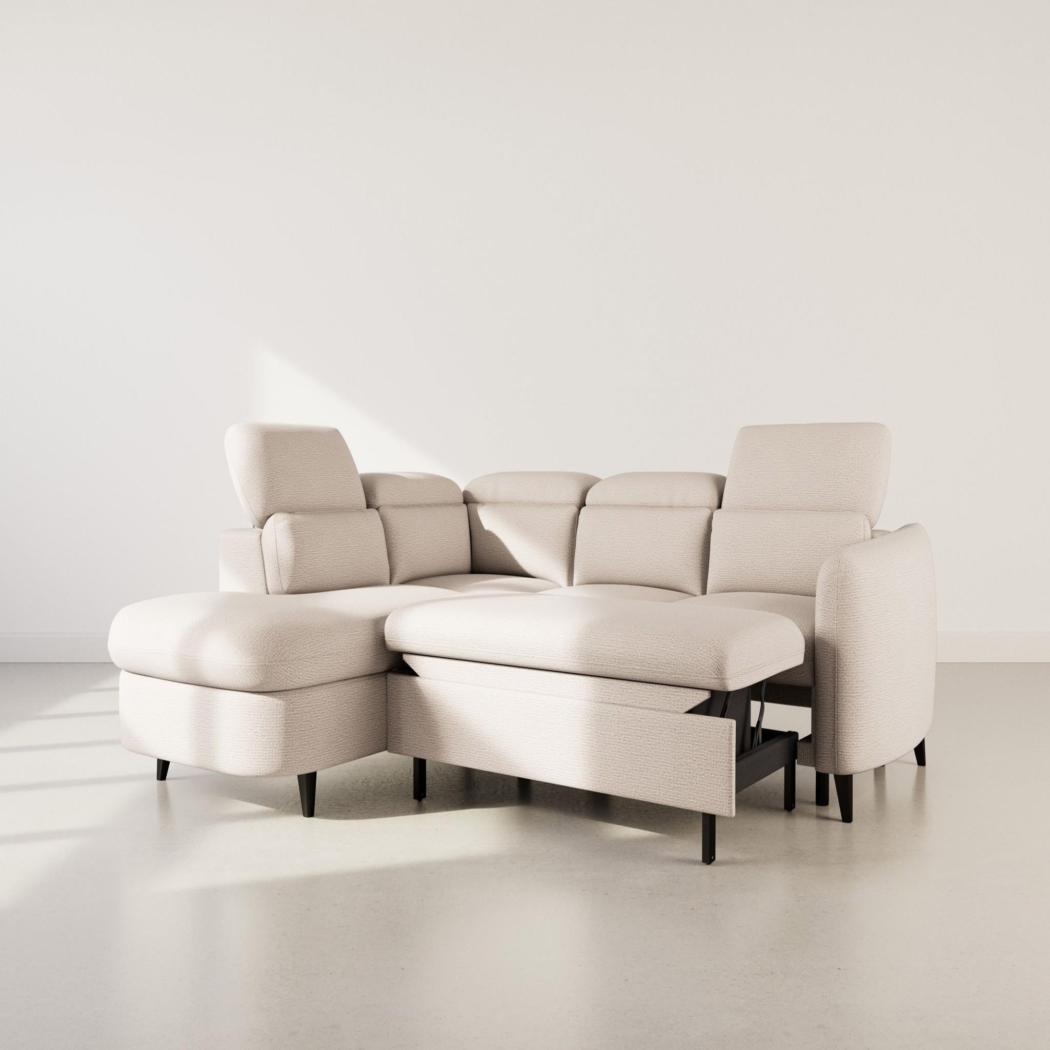 Voir la diapositive 4 : BEST MOBILIER Opaline - canapé d'angle gauche 5 places convertible avec têtières et coffre en tissu texturé