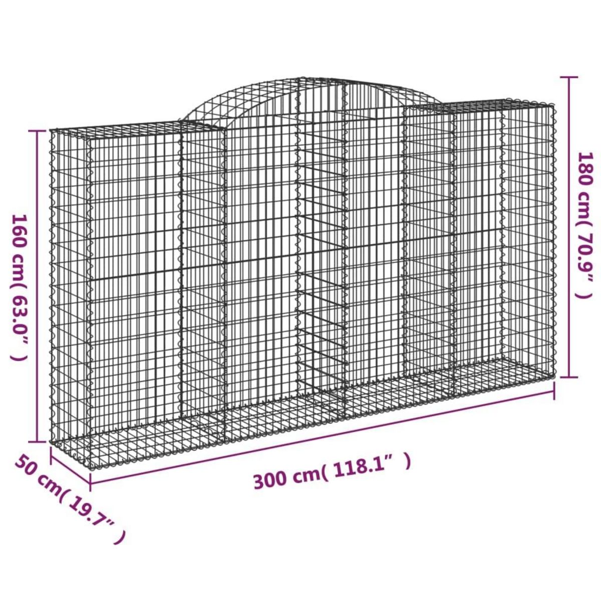 VIDAXL Paniers a gabions arques 15 pcs 300x50x160/180 cm fer galvanise