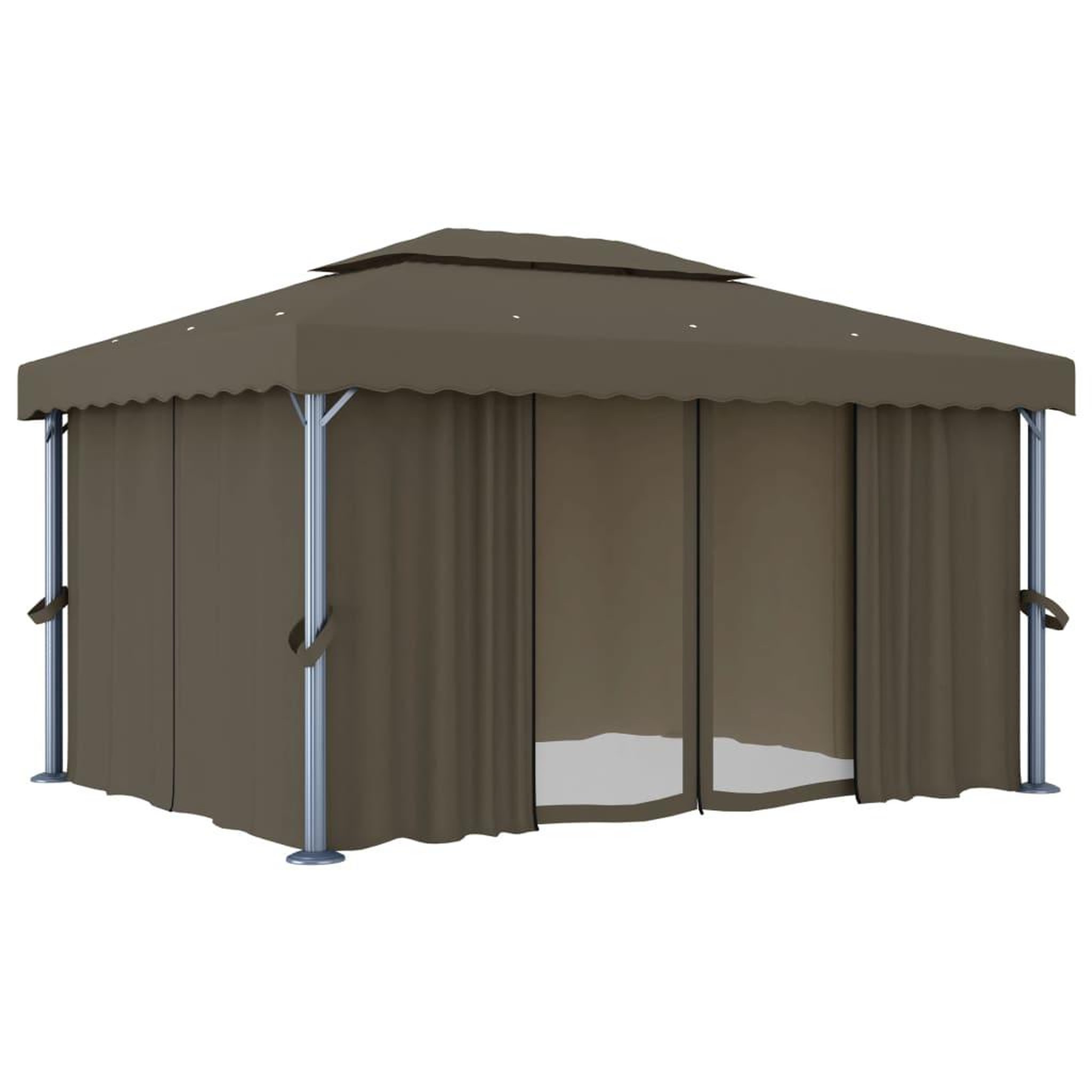 Voir la diapositive 4 : VIDAXL Tonnelle avec rideau et guirlande lumineuse a LED 4x3 m Taupe