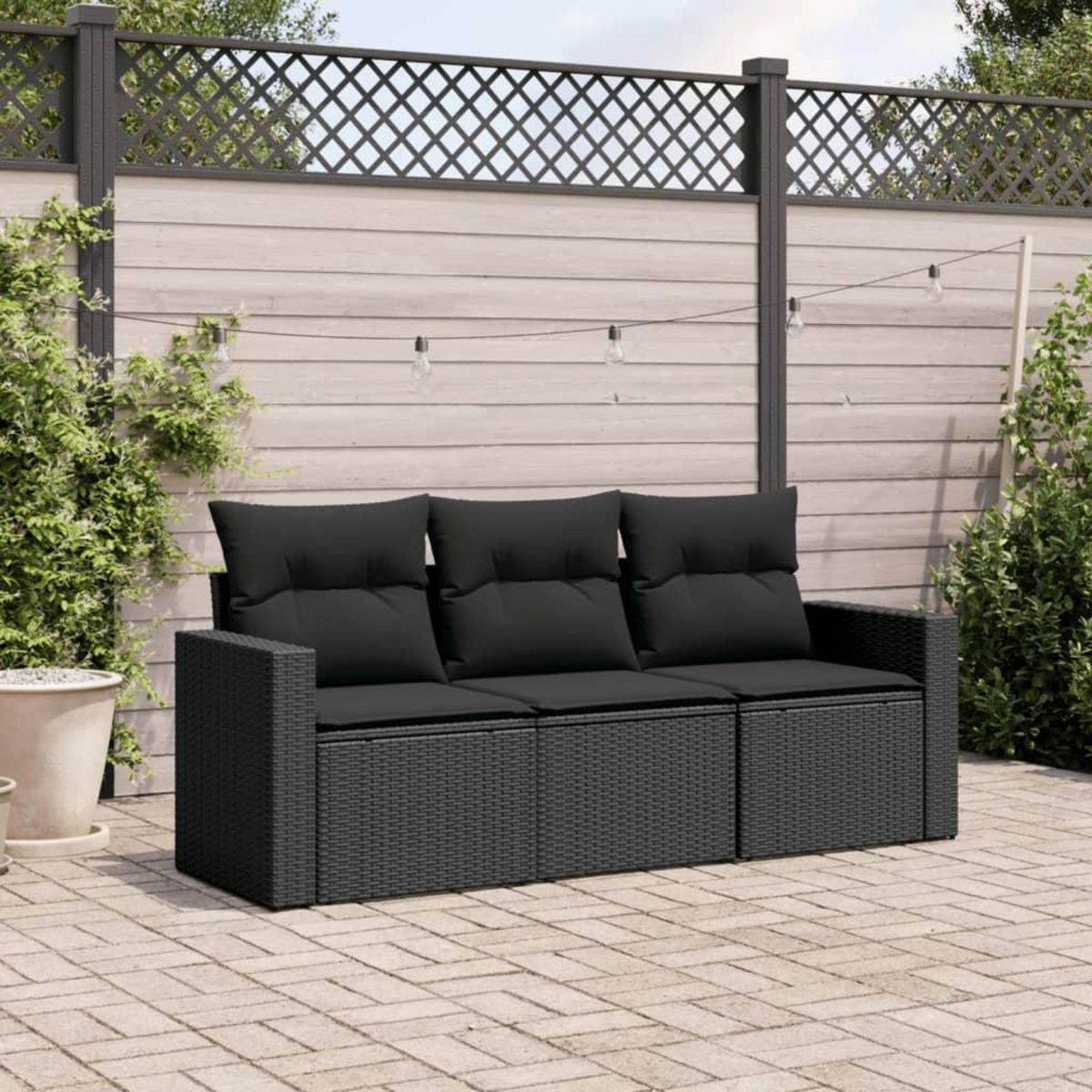 VIDAXL Salon de jardin 3 pcs avec coussins noir resine tressee