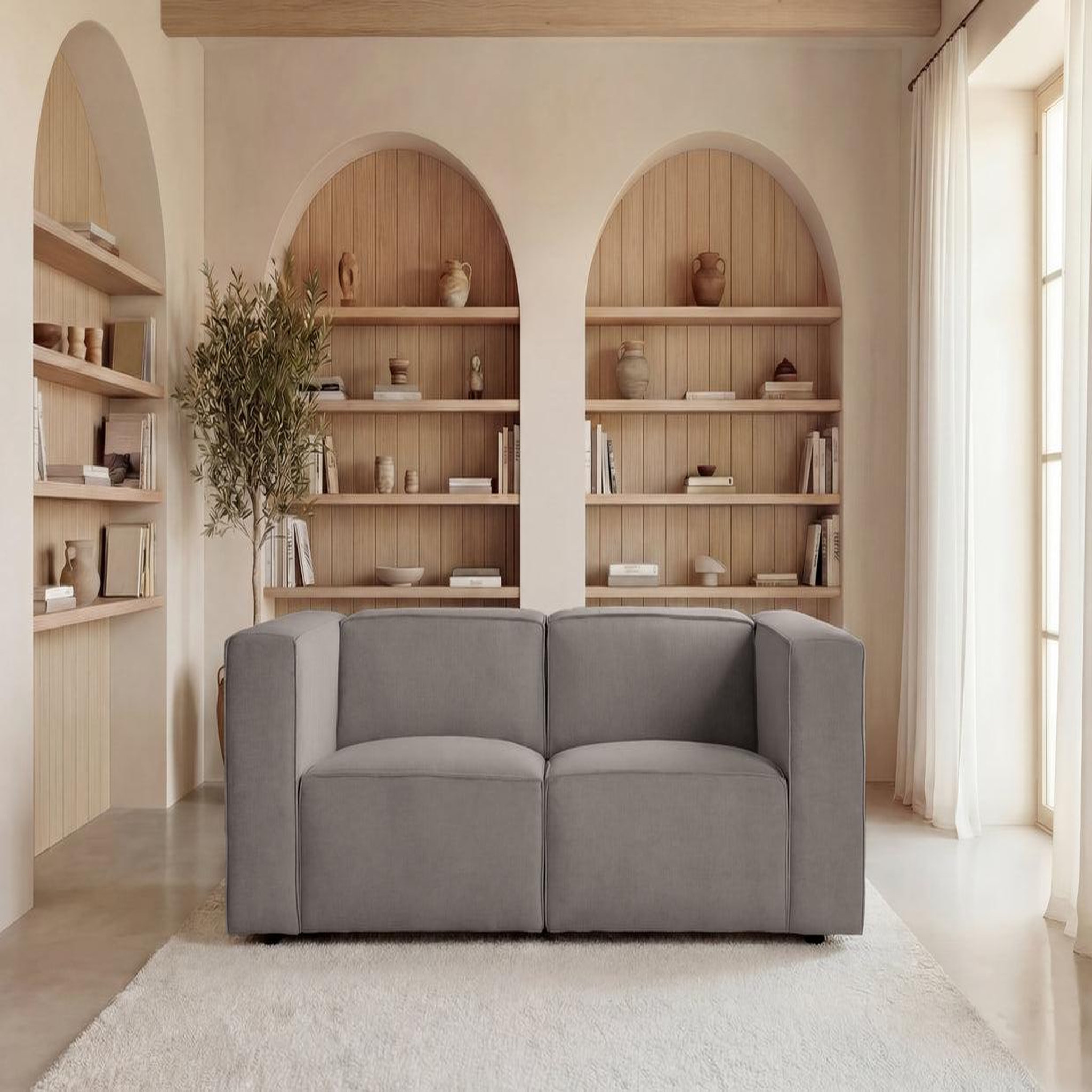 Voir la diapositive 3 : CASANOVA PARIS Mini basil - canapé droit tissu lisse 2 places