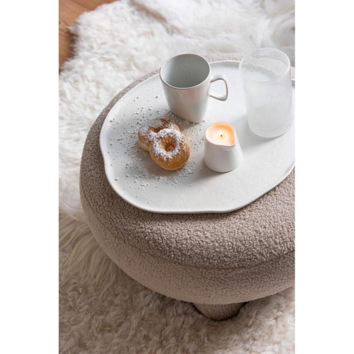 Paris Prix Pouf Rond Bouclette  Teddy  52cm Beige