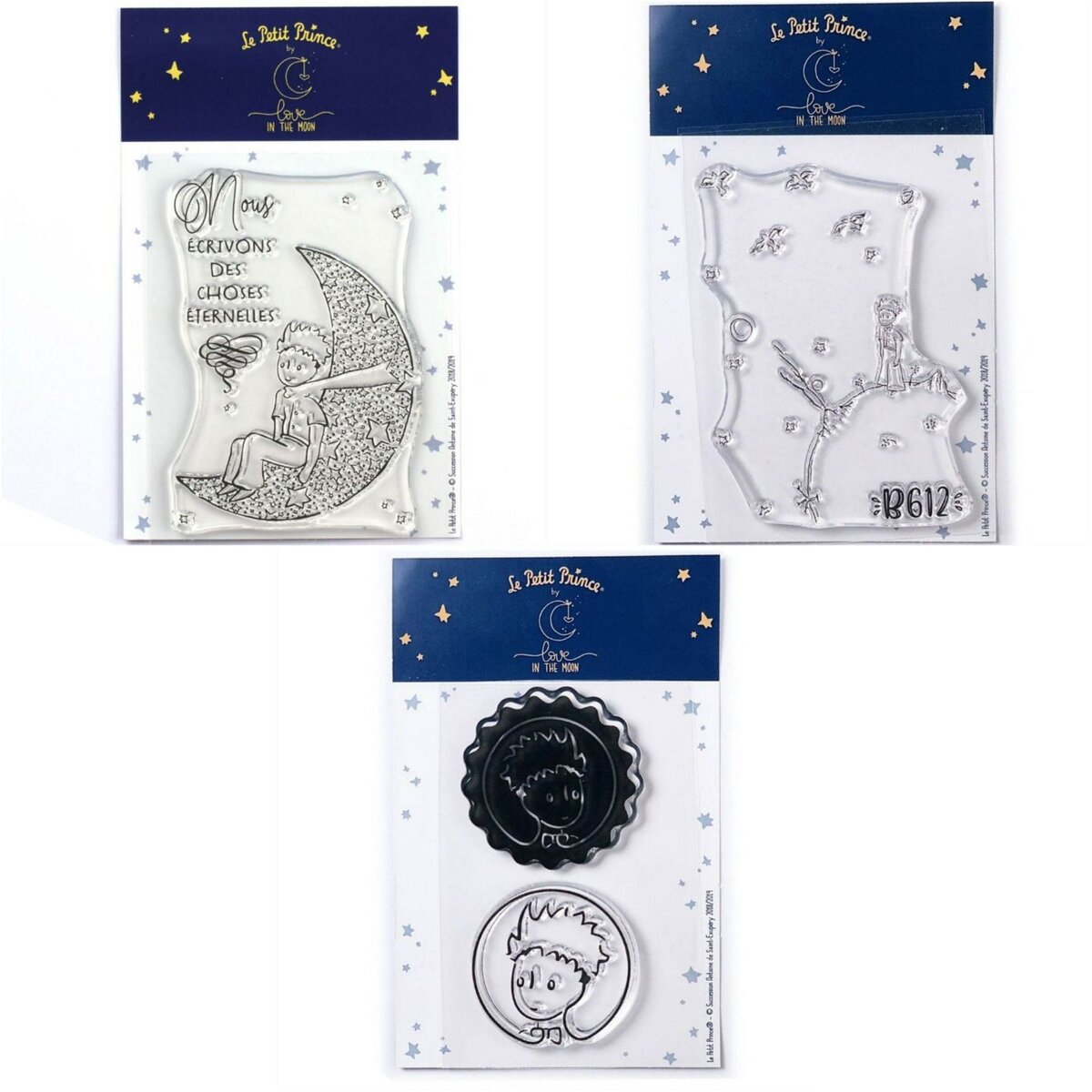  4 Tampons transparents Le Petit Prince et La lune + Astéroïd + Portraits