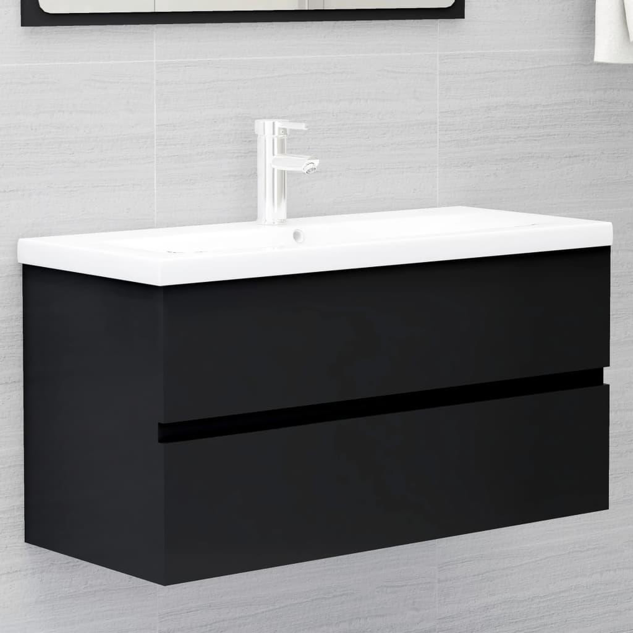 VIDAXL Armoire d'evier avec lavabo integre Noir Bois d'ingenierie