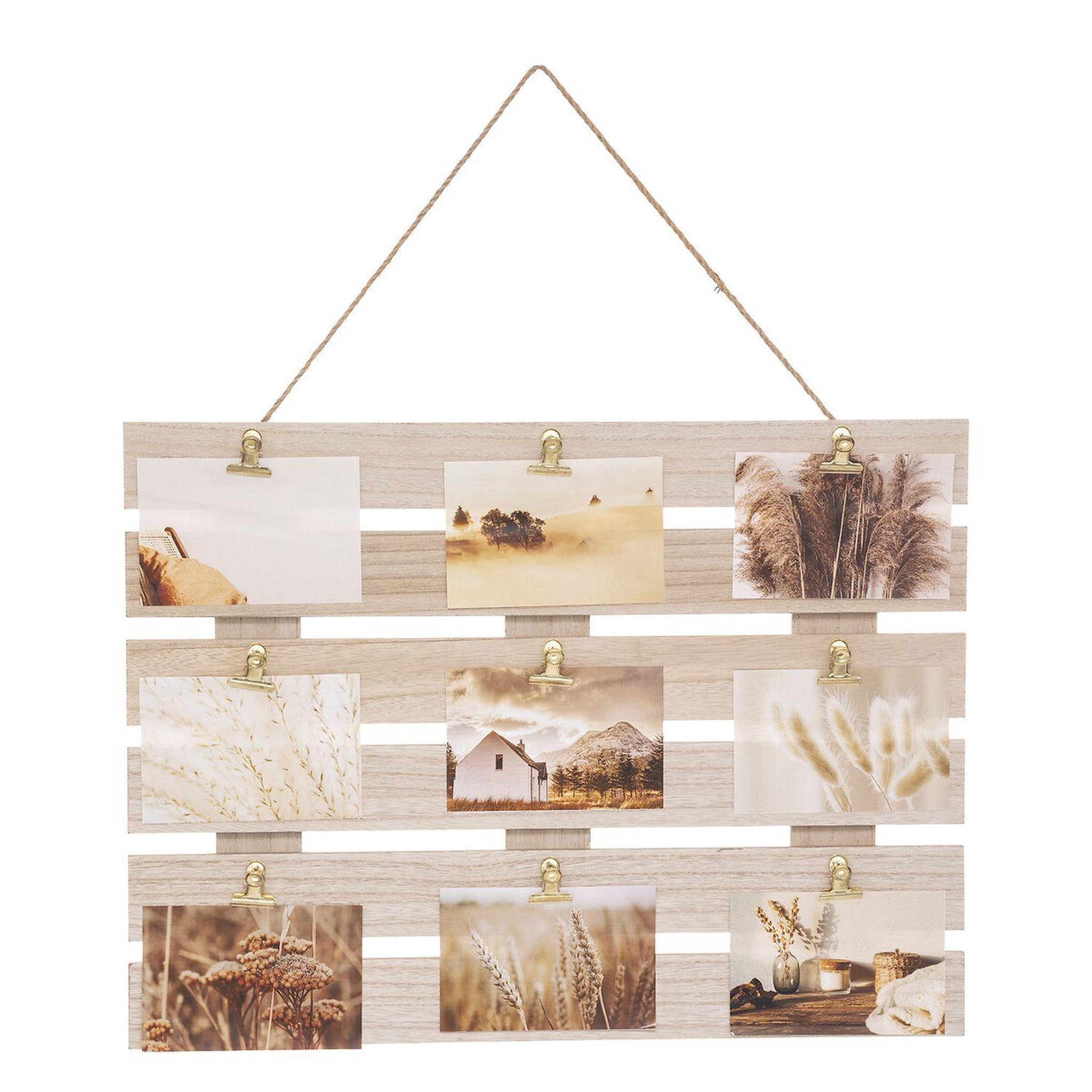 ATMOSPHERA Porte photo Cagette 9 pinces photos - Longueur 58 cm x largeur 43 cm - Beige