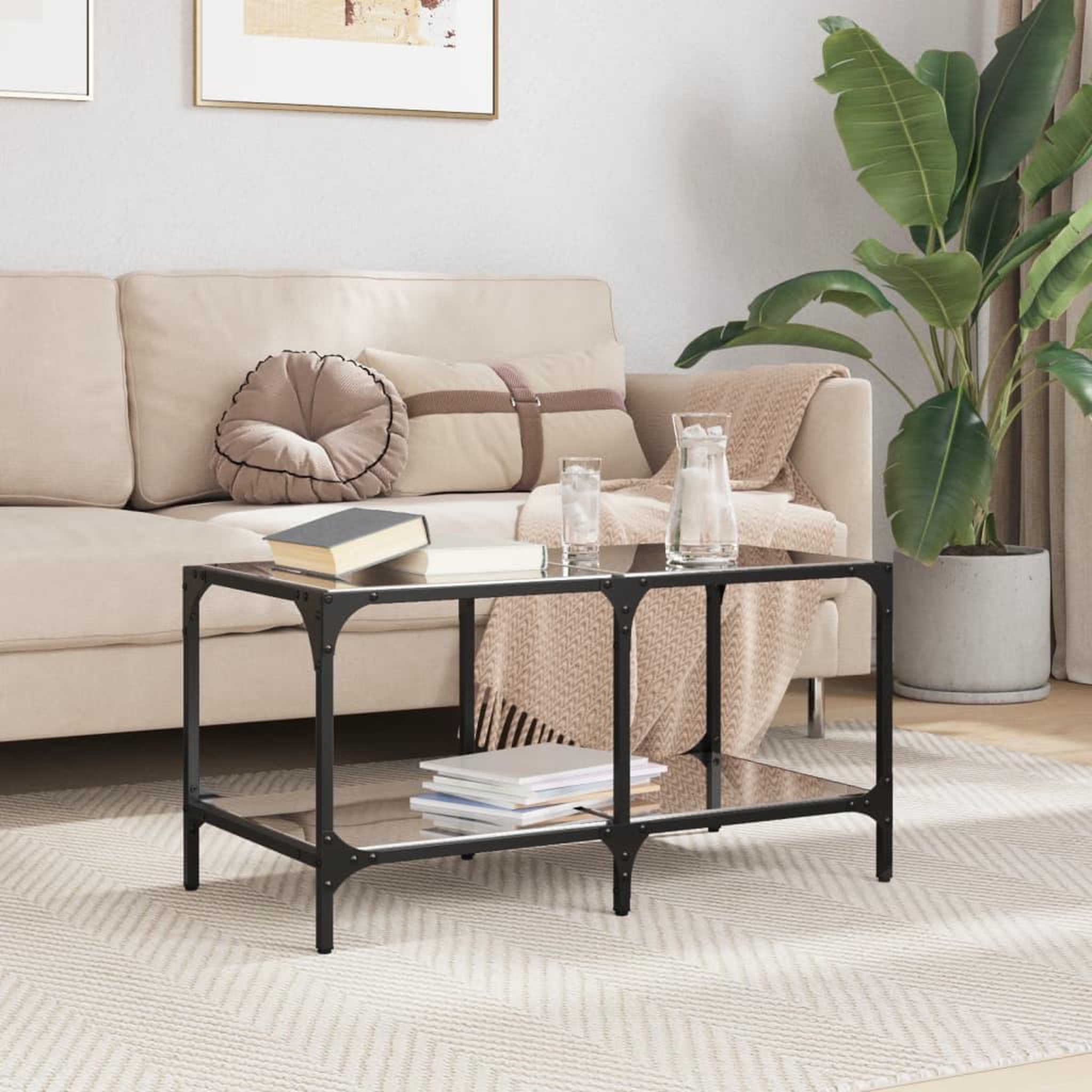 VIDAXL Table basse avec dessus en verre noir 78,5x40x40 cm acier