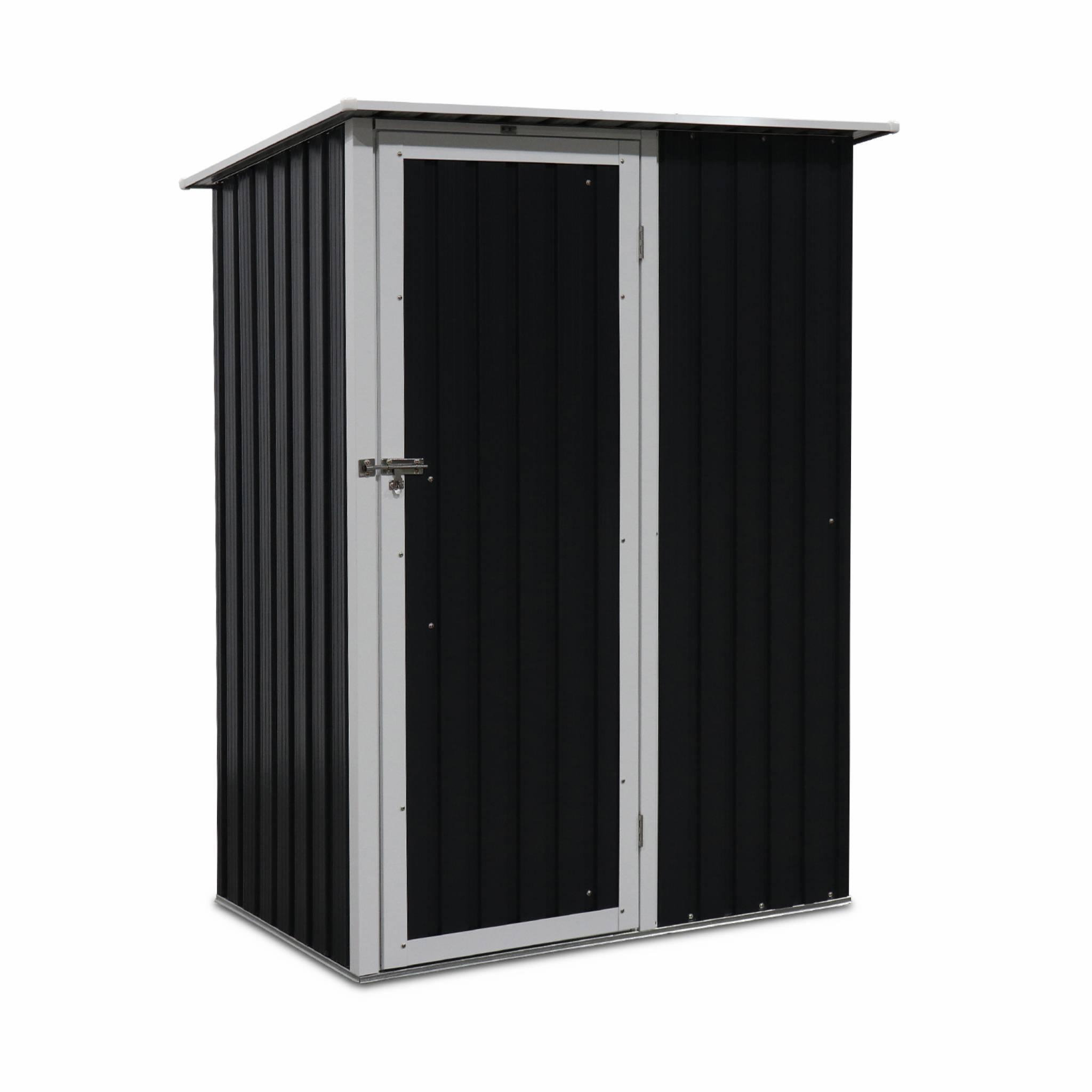 Voir la diapositive 1 : SWEEEK Abri de jardin en métal - LYS 1.36m² gris anthracite et blanc - Cabane à outils avec porte simple à loquet. kit de fixation sol inclus. remise