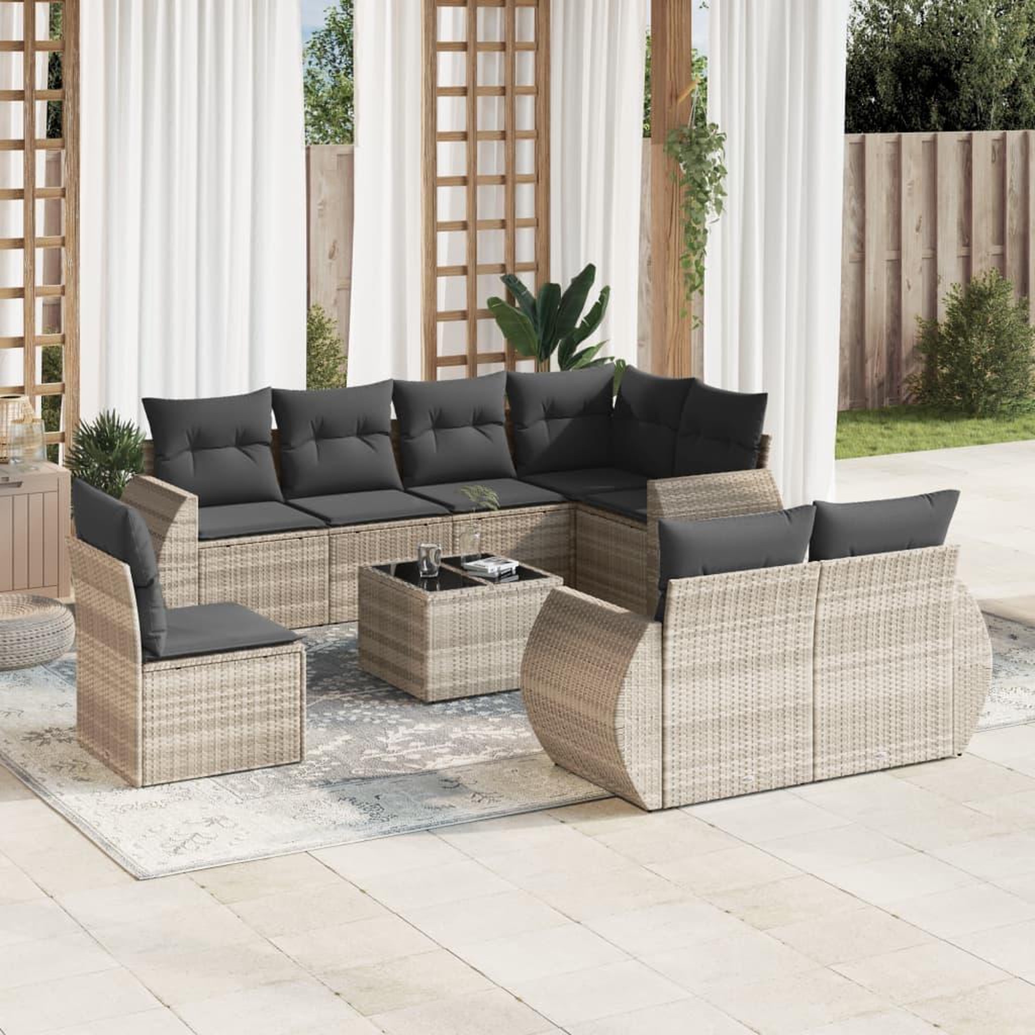 VIDAXL Salon de jardin 9 pcs avec coussins gris clair resine tressee