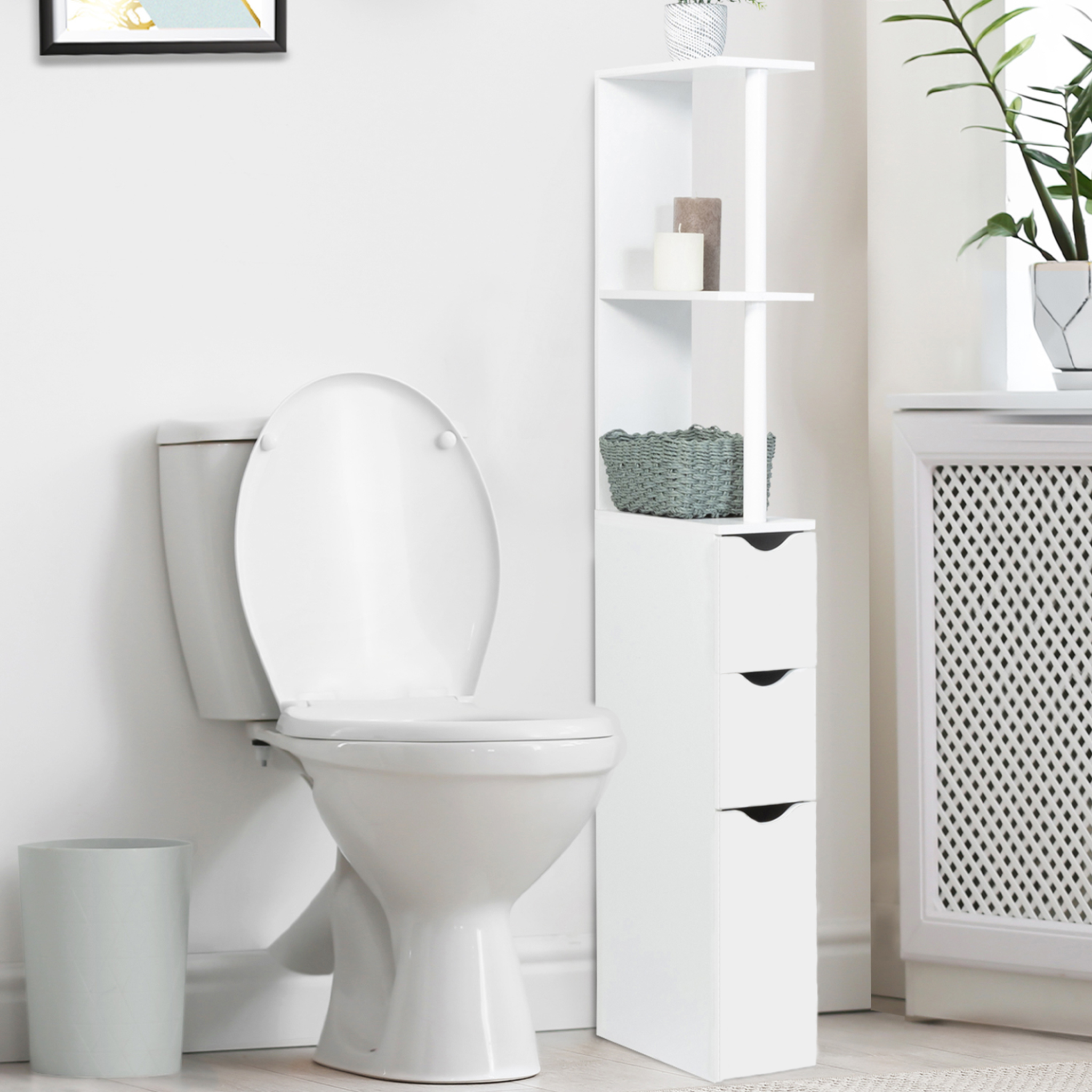 Voir la diapositive 2 : ID MARKET Meuble wc étagère willy bois 3 portes blanc