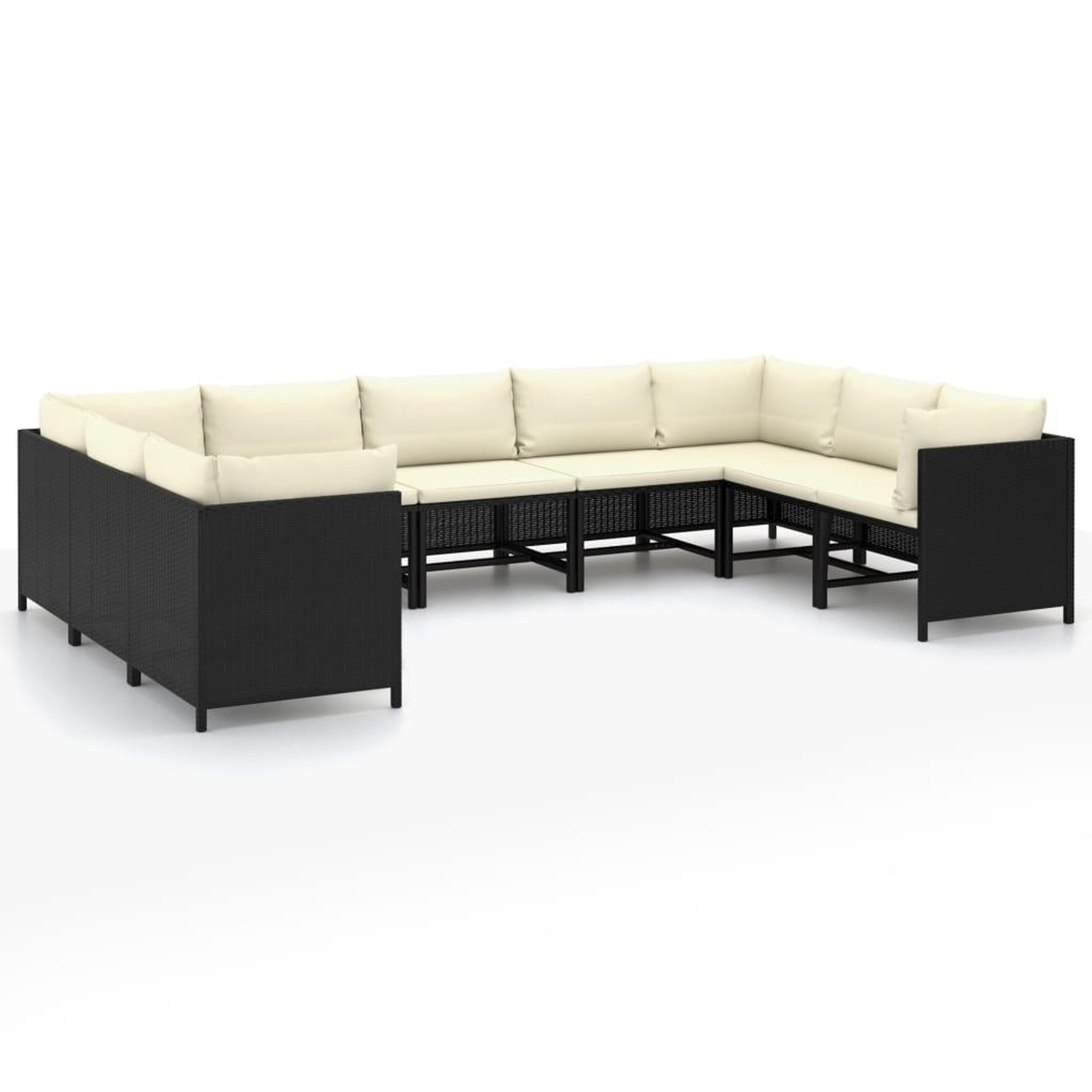 Voir la diapositive 2 : VIDAXL Salon de jardin 9 pcs avec coussins Resine tressee Noir