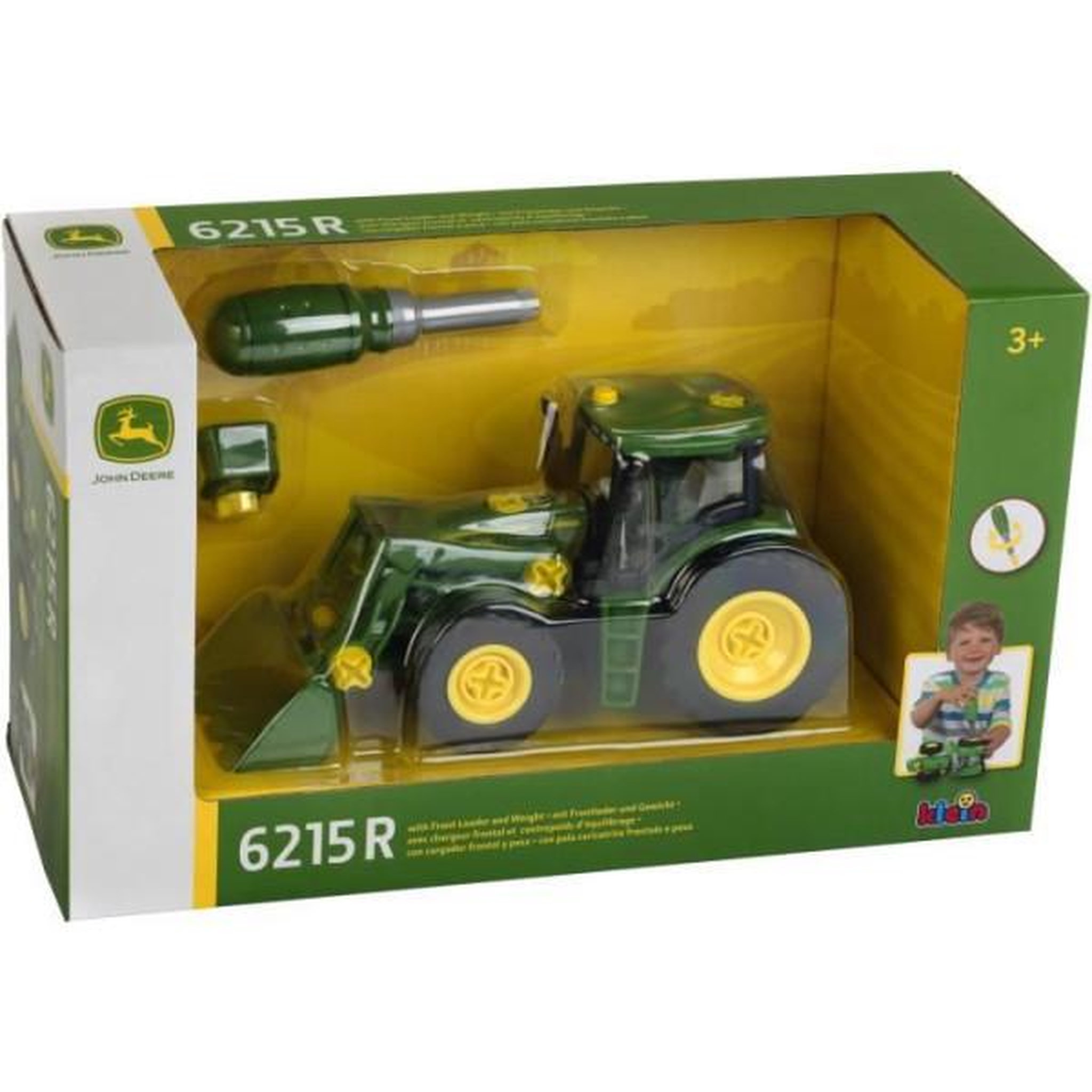 Klein Tracteur a monter John Deere - KLEIN - 3977 - Chargeur frontal, contrepoids d'équilibrage et tournevis - Echelle 1/24e - Des 3