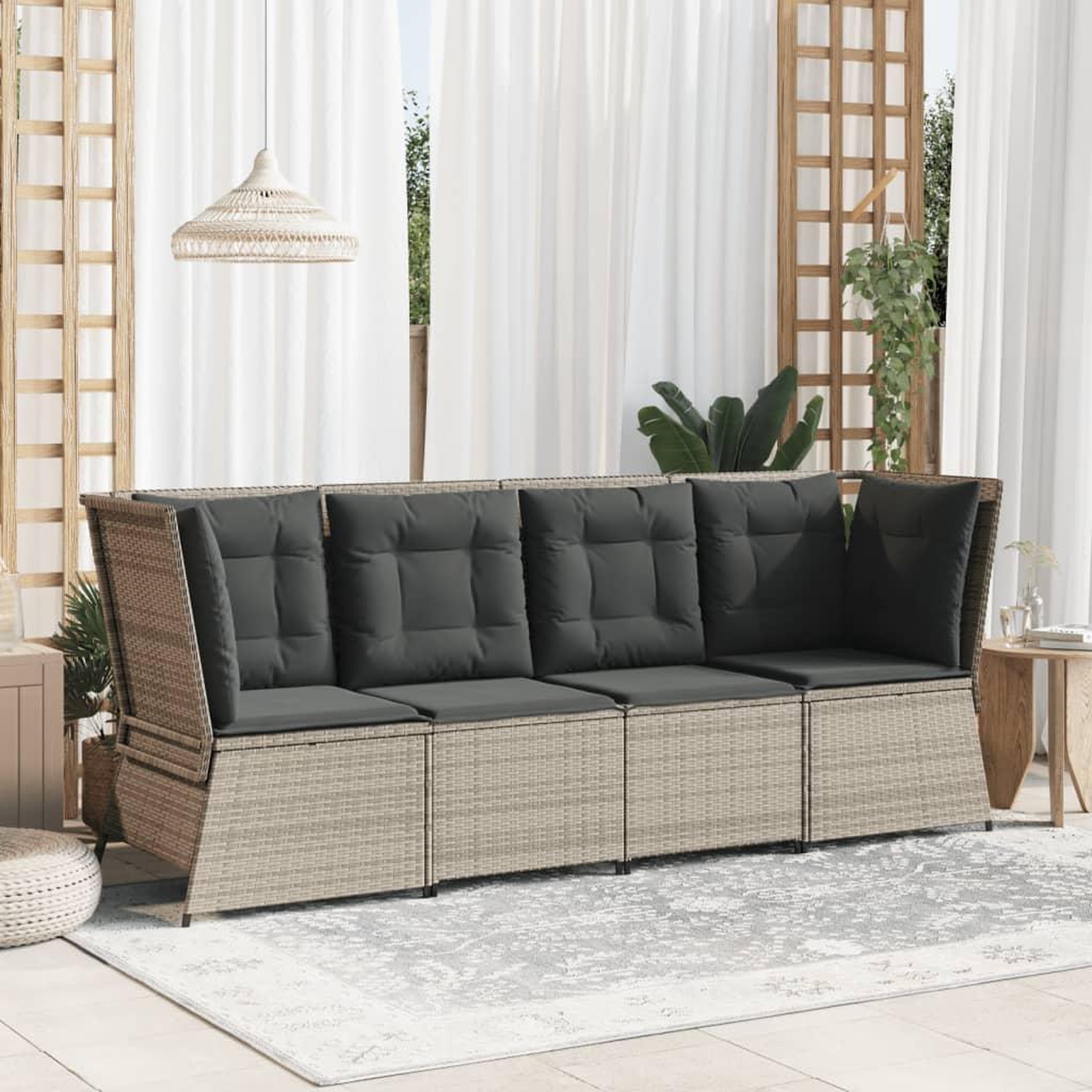 Voir la diapositive 3 : VIDAXL Canape d'angle de jardin et coussins gris clair resine tressee