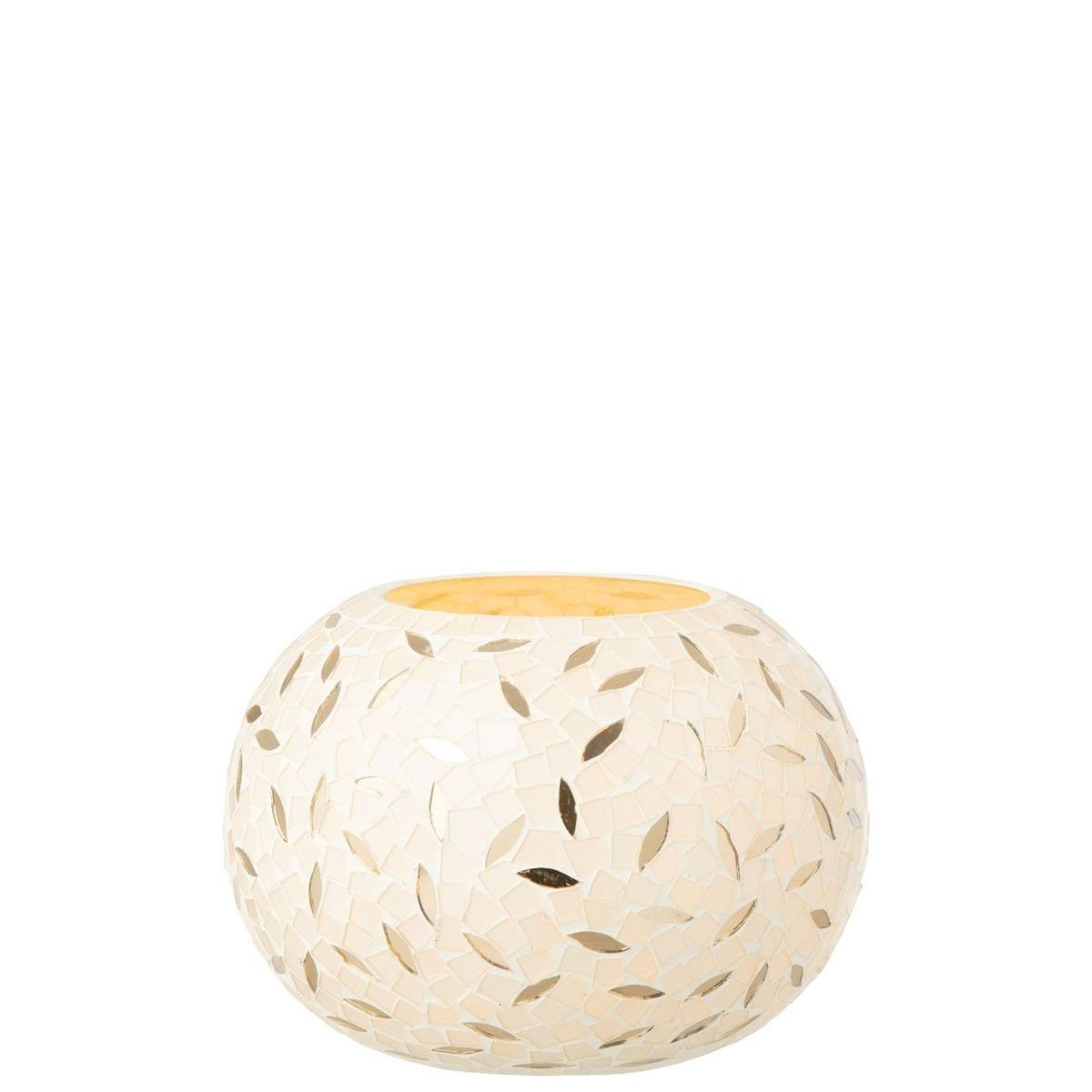 Paris Prix Photophore Mosaïque en Verre  Balle  20cm Blanc Cassé