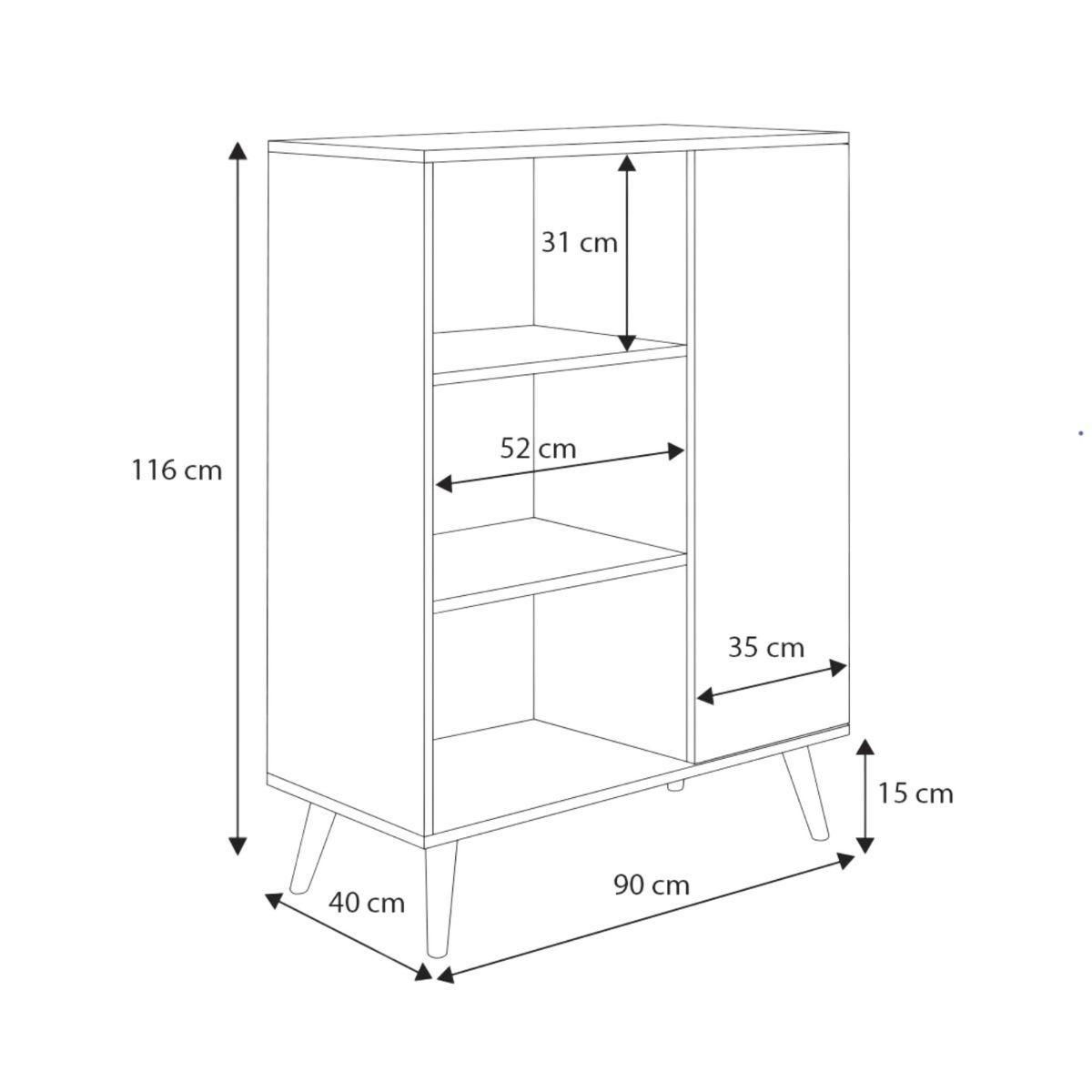 KOBI Bibliothèque Fondi en Bois Blanc avec Pieds Élevés pour un Style Scandinave Épuré