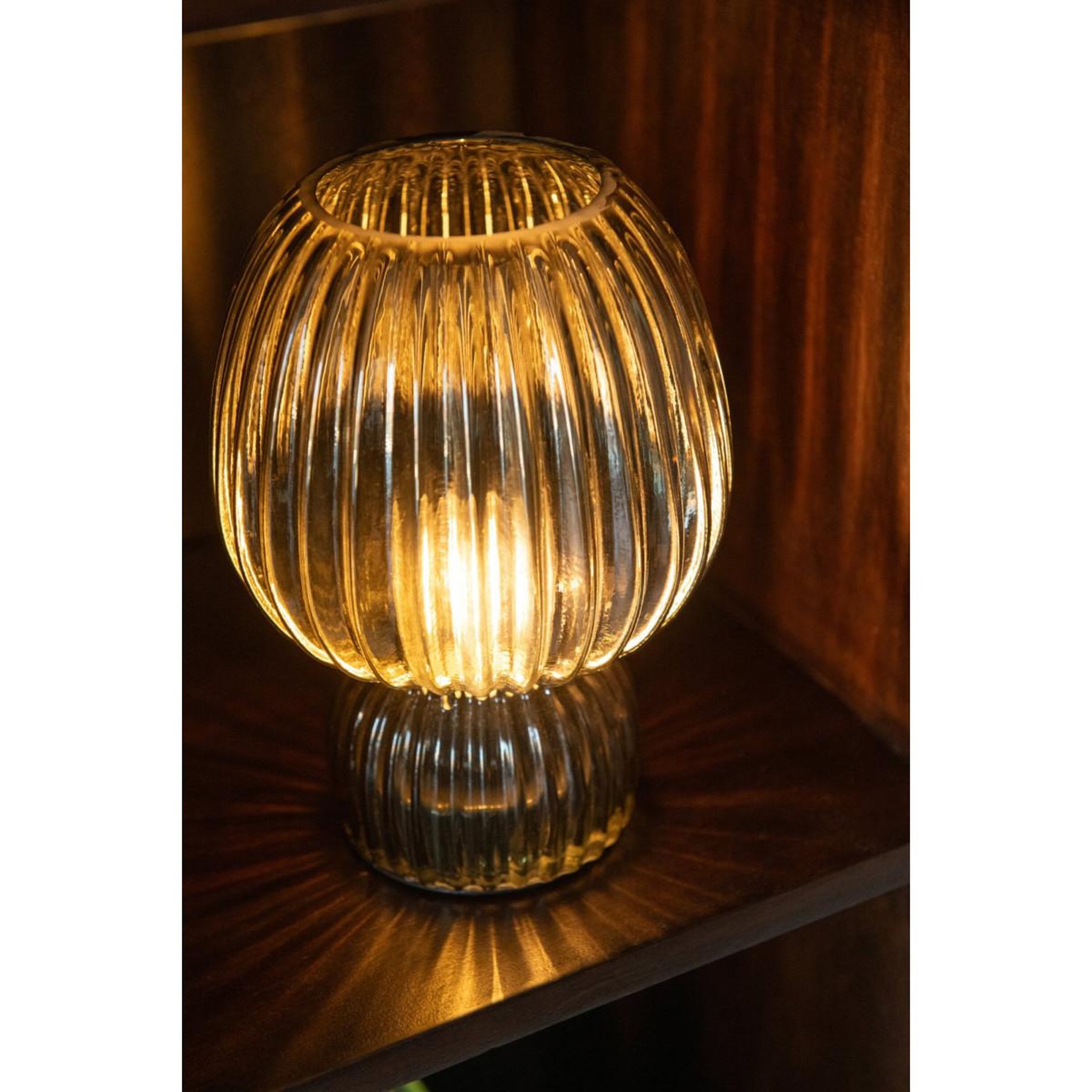 Voir la diapositive 5 : J-LINE Lampe à poser sans fil en verre  aura  21cm vert olive
