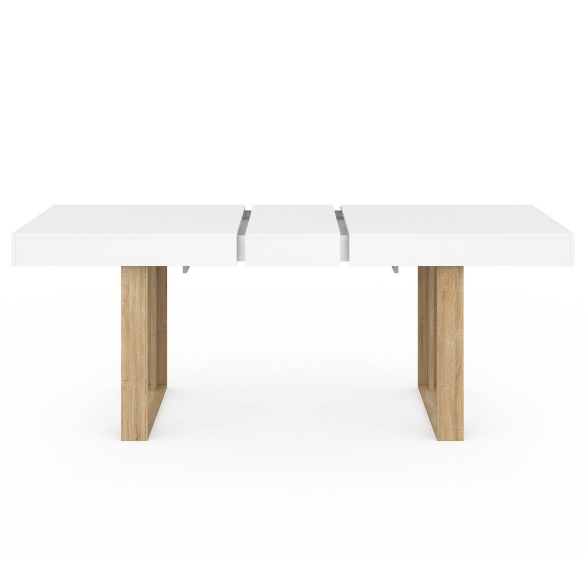 ID MARKET Table à manger extensible rectangle PHOENIX 4-8 personnes blanc pieds bois 160-200 cm