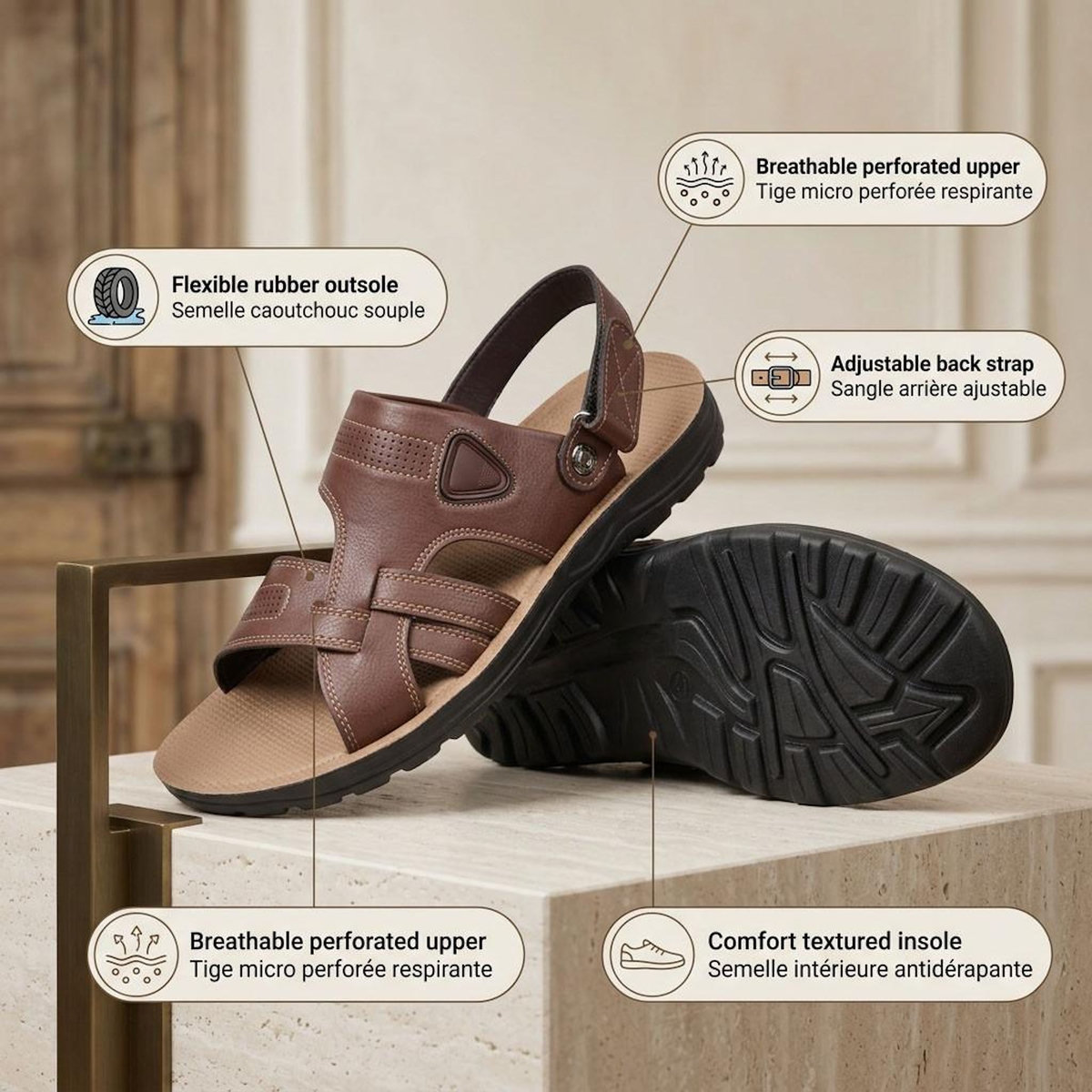 OZABI OZABI Sandales Homme Confort Semelle Souple Antiderapante Scratch 39-45