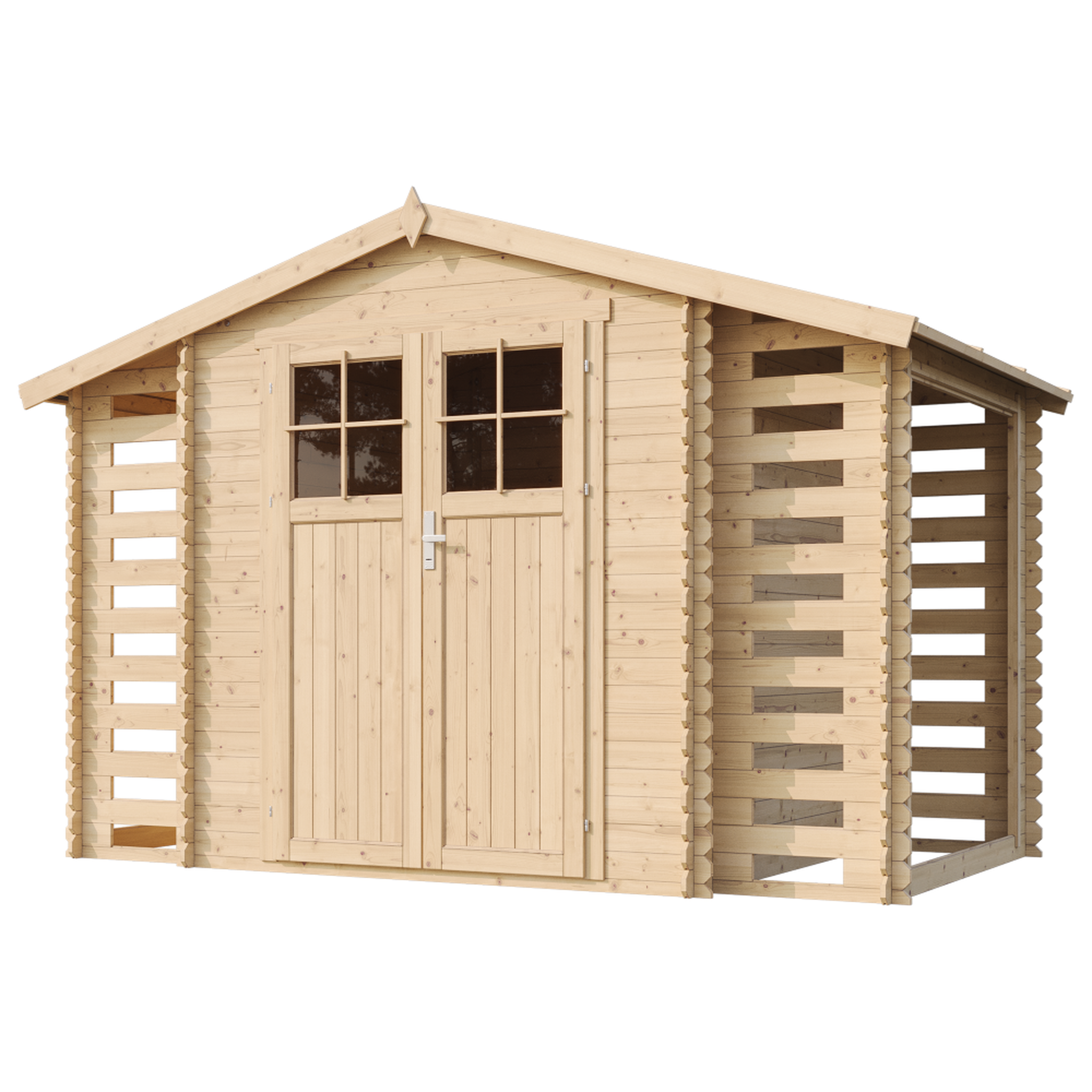 Voir la diapositive 3 : TIMBELA Abri de jardin en bois et range bûches extérieur avec sol traité - 3,53 + 0,97+0,97 m2 m391f+m391g