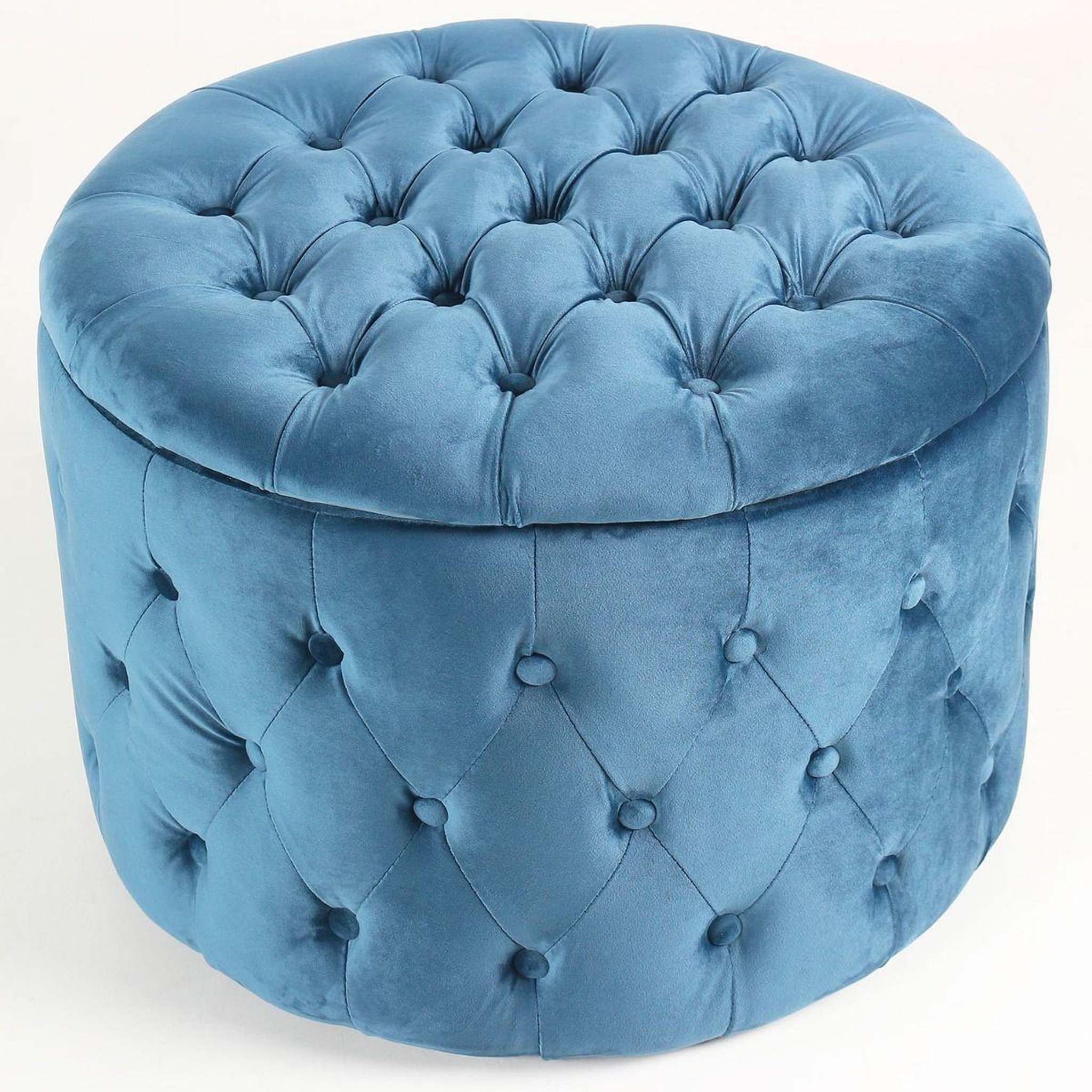 Voir la diapositive 2 : Paris Prix Pouf rond design en velours  visalni  60cm bleu