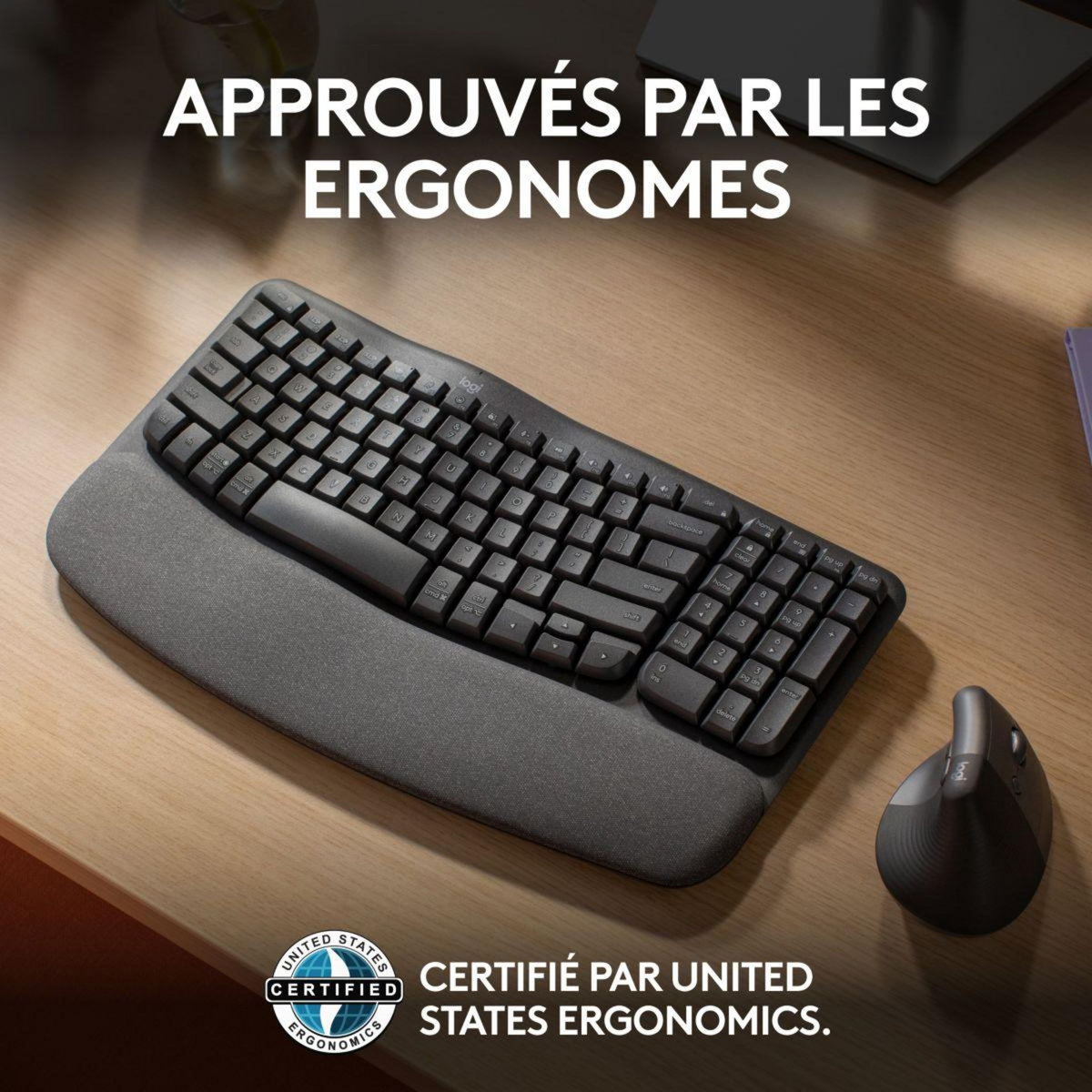 Logitech Clavier sans fil Wave Keys ergonomique +  repose poignets