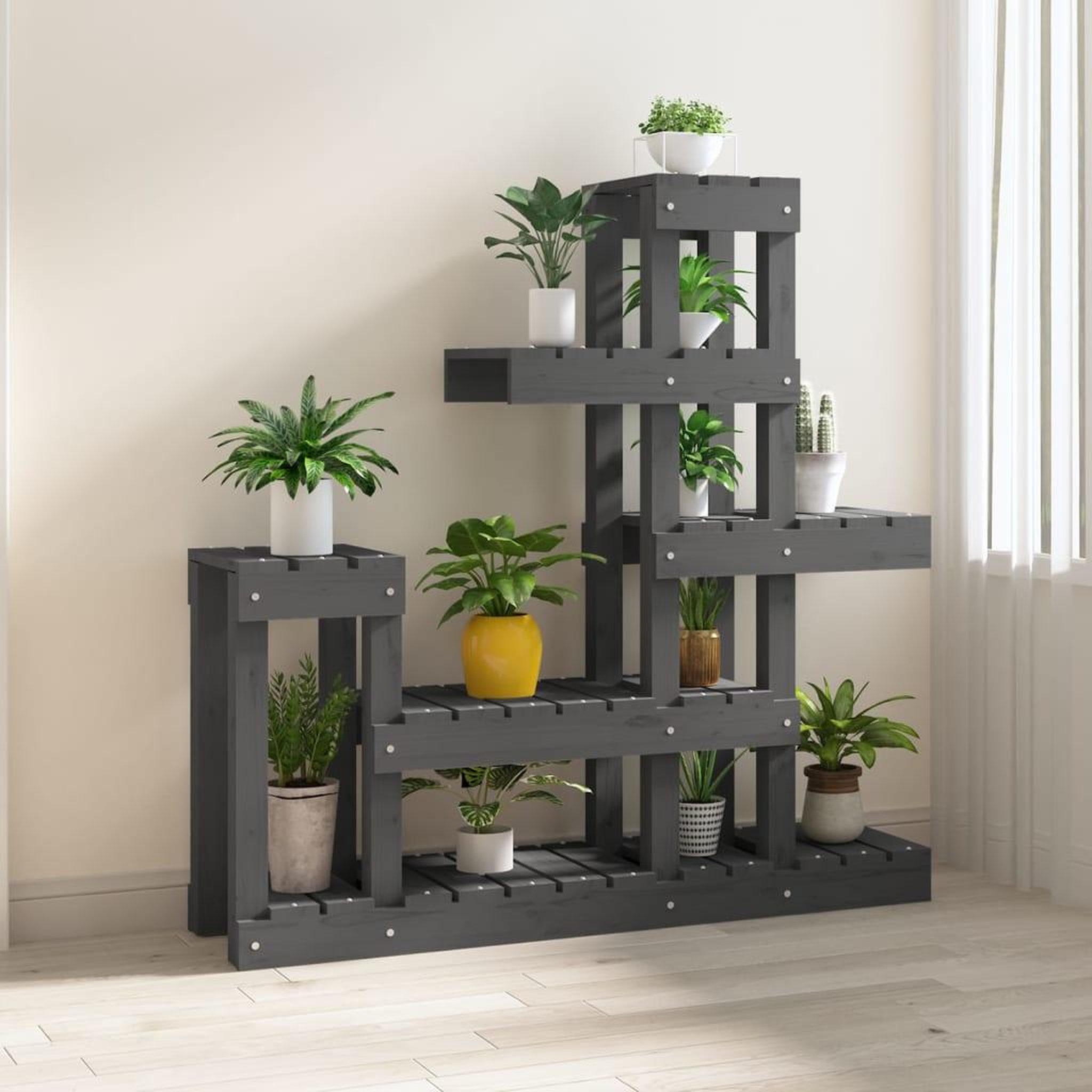 Voir la diapositive 3 : VIDAXL Support a plantes Gris 92x25x97 cm Bois massif de pin