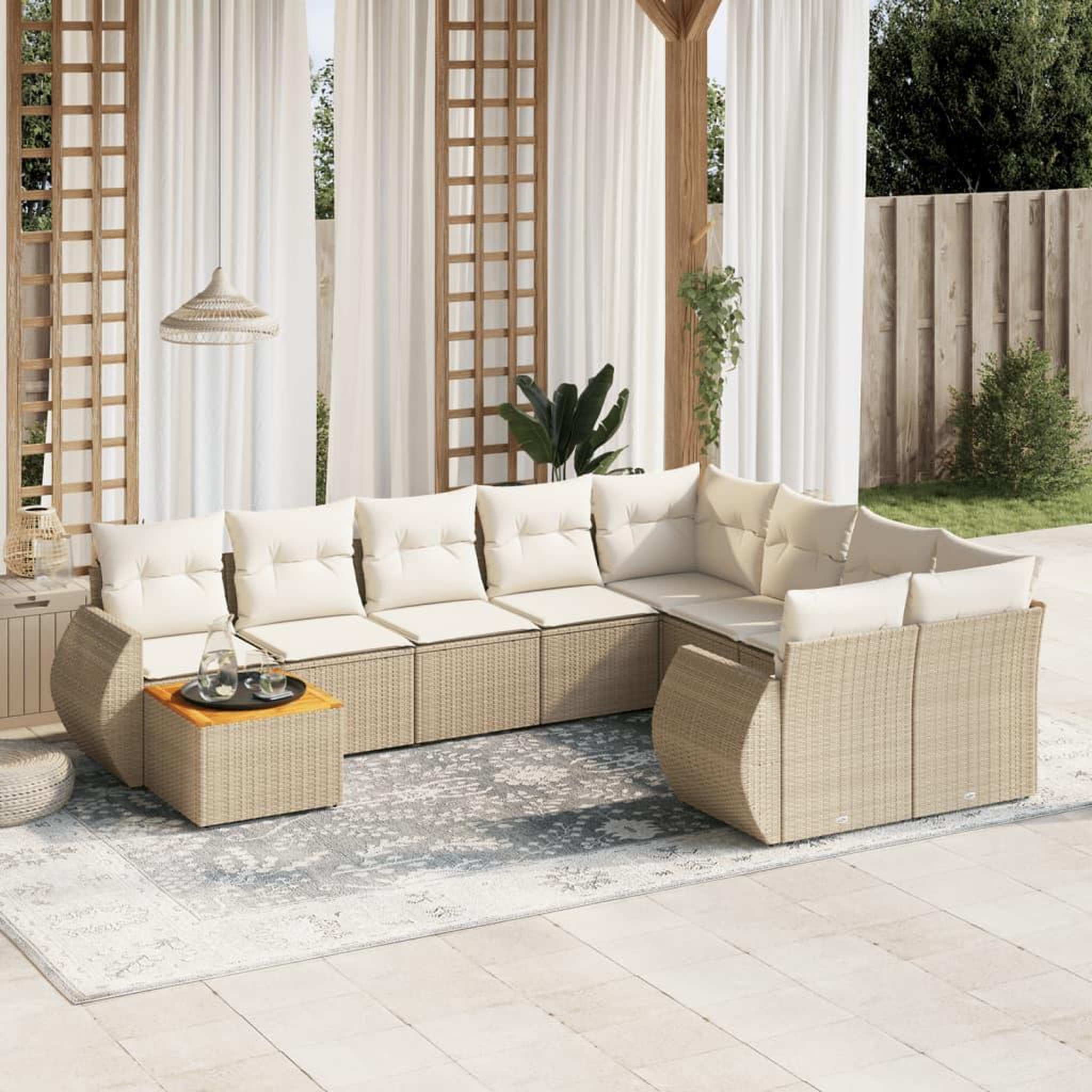 VIDAXL Salon de jardin avec coussins 10 pcs beige resine tressee