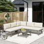 Voir la diapositive 4 : OUTSUNNY Ensemble salon de jardin modulable 5 personnes 4 pièces design alu gris coussins beige