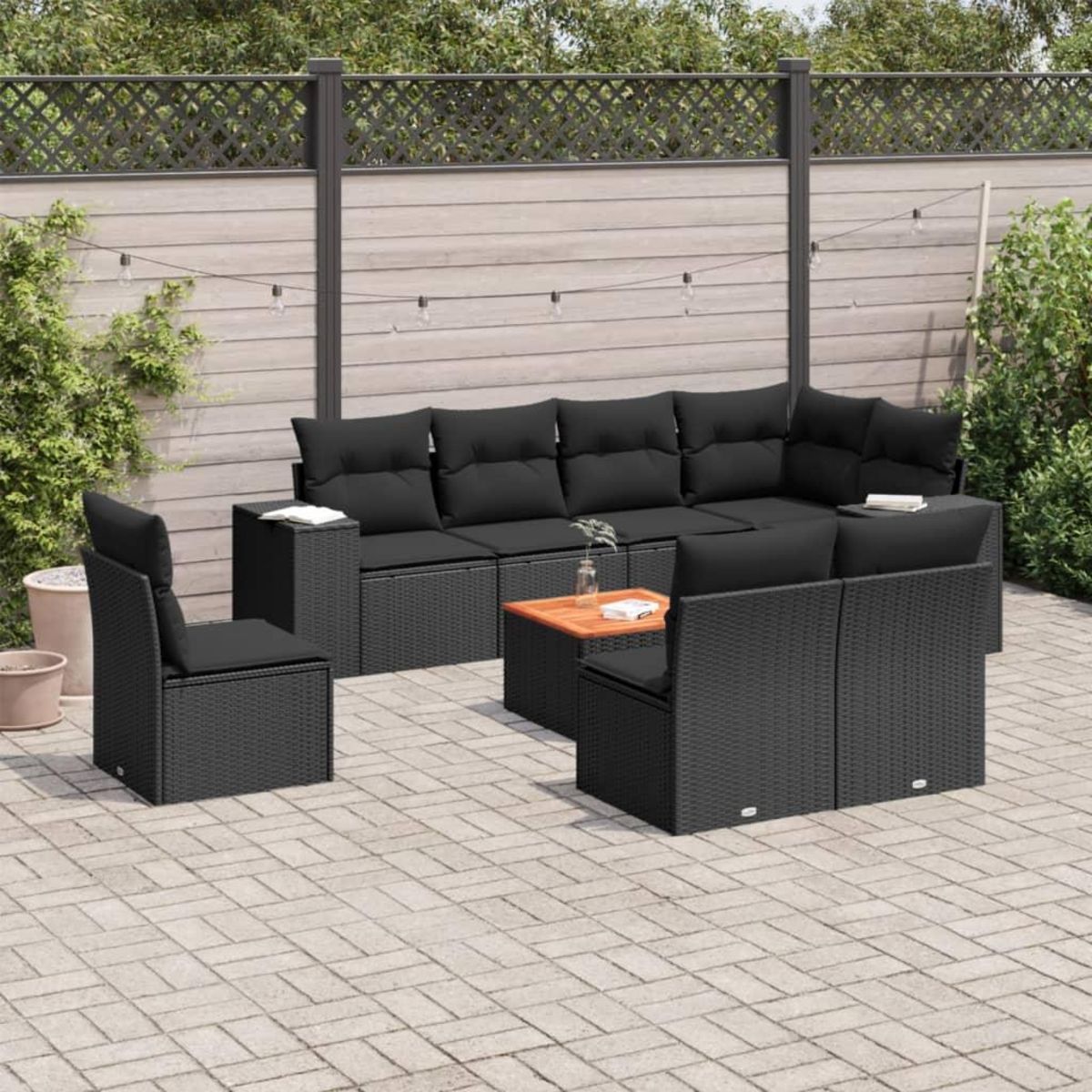 VIDAXL Salon de jardin 9 pcs avec coussins noir resine tressee