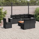 VIDAXL Salon de jardin 9 pcs avec coussins noir resine tressee