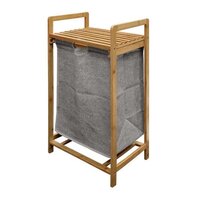 Meuble colonne rangement salle de bain bambou design naturel 36L x 33l x  140H cm 2 étagères 4 niveaux + placard