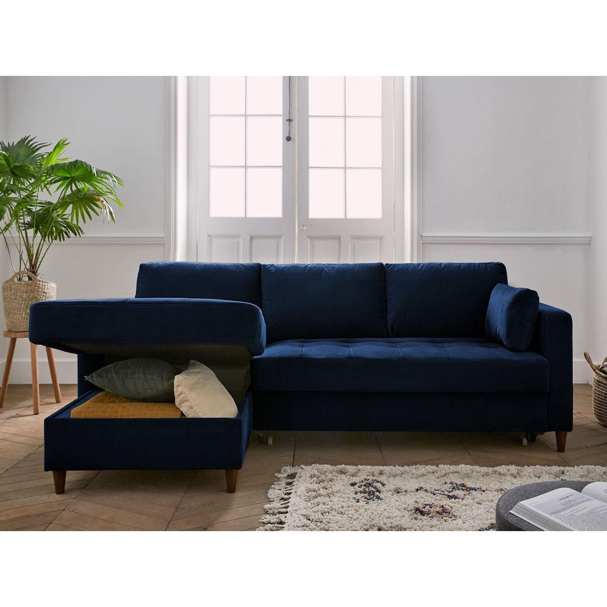 LISA DESIGN Anna - canapé d'angle gauche - 4 places - convertible avec coffre - en velours