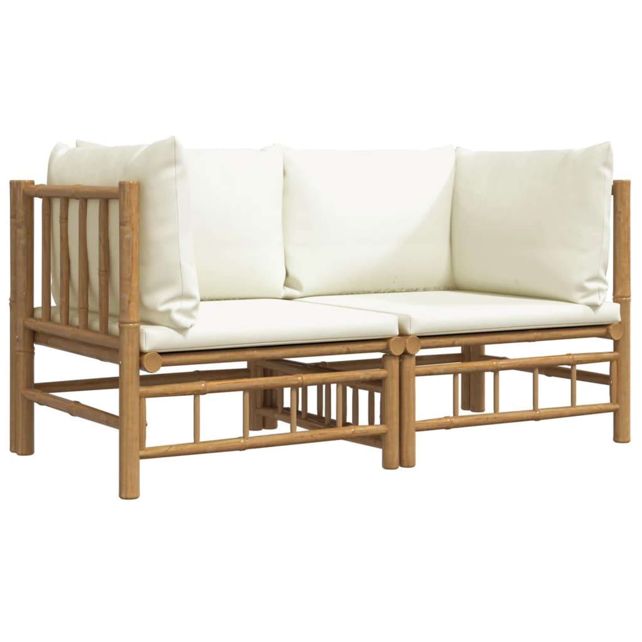 Voir la diapositive 3 : VIDAXL Canapes d'angle de jardin avec coussins blanc creme 2pcs bambou