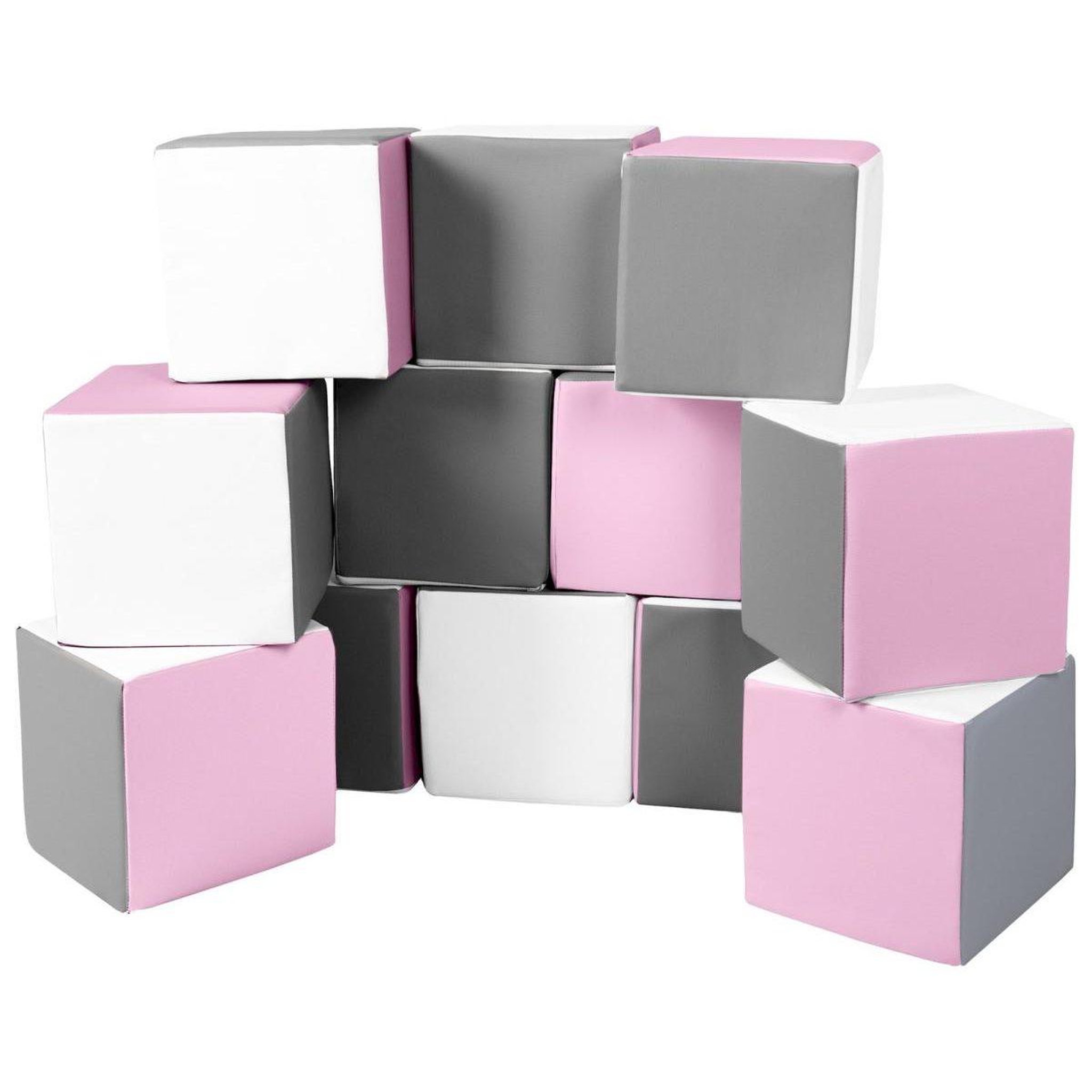 VELINDA Cubes - Lot de 12 blocs en mousse — blanc,rose clair,gris