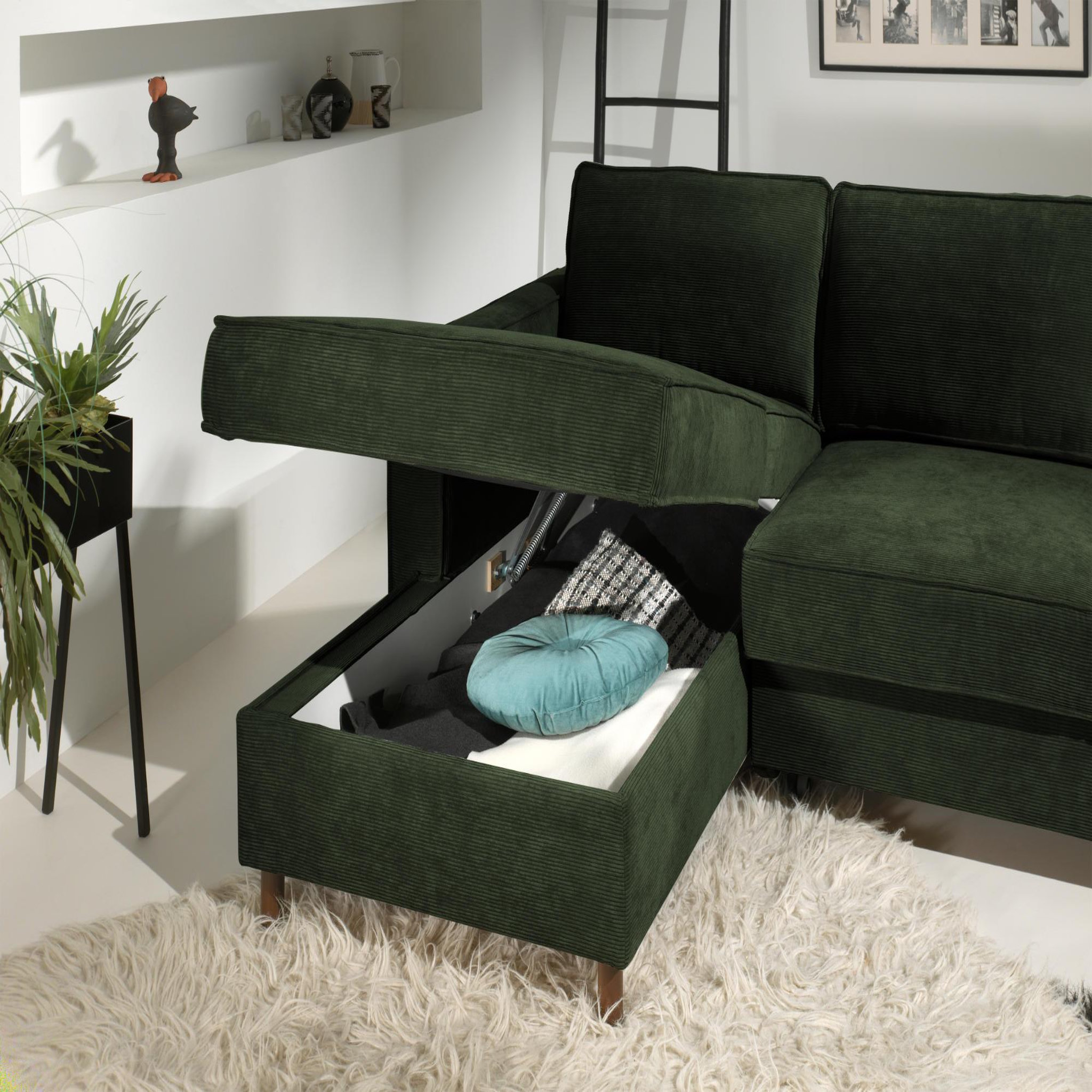 Voir la diapositive 3 : BEST MOBILIER Jake - canapé d'angle gauche - convertible avec coffre - 4 places - en velours côtelé
