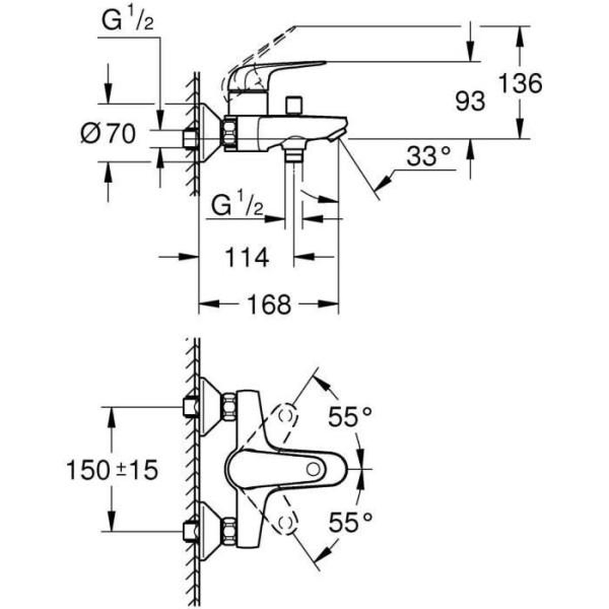 Voir la diapositive 3 : Grohe Mitigeur monocommande bain/douche - grohe swift - 24335001 - chromé - montage mural apparent