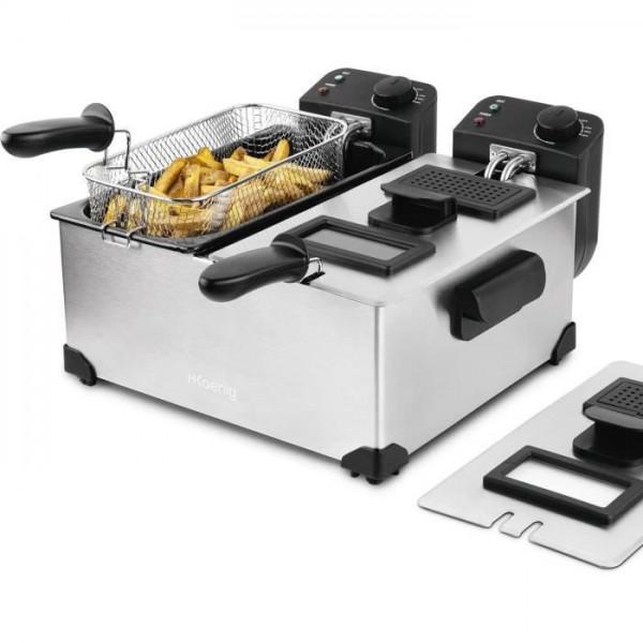 HKOENIG Friteuse Electrique  HKoeNIG - DFX600 - Double Cuve 2x3L - Thermostats indépendants - Paniers amovibles - Acier inoxydable - 3600W