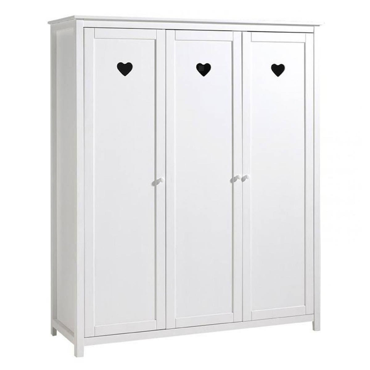 Paris Prix Pack - Lit Enfant, Sommier, Chevet & Armoire 3 Portes  Amori  90x200cm Blanc