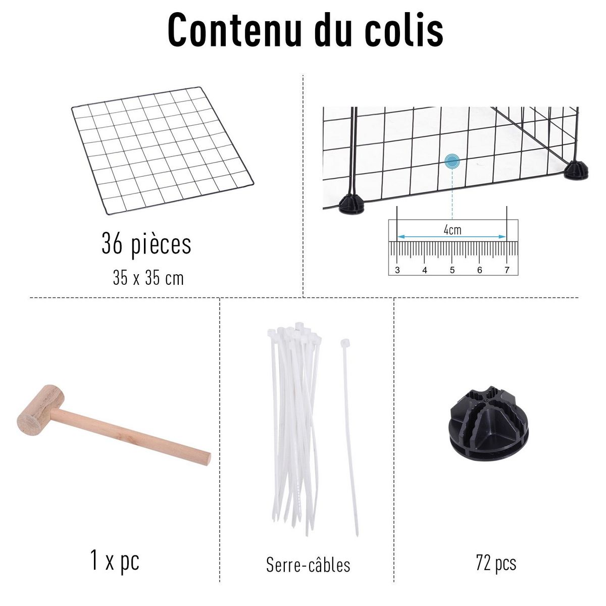 PAWHUT Cage parc enclos pour animaux domestiques L 146 x l 73 x H 73 cm modulable 2 niveaux 36 panneaux bords arrondis fil métallique noir