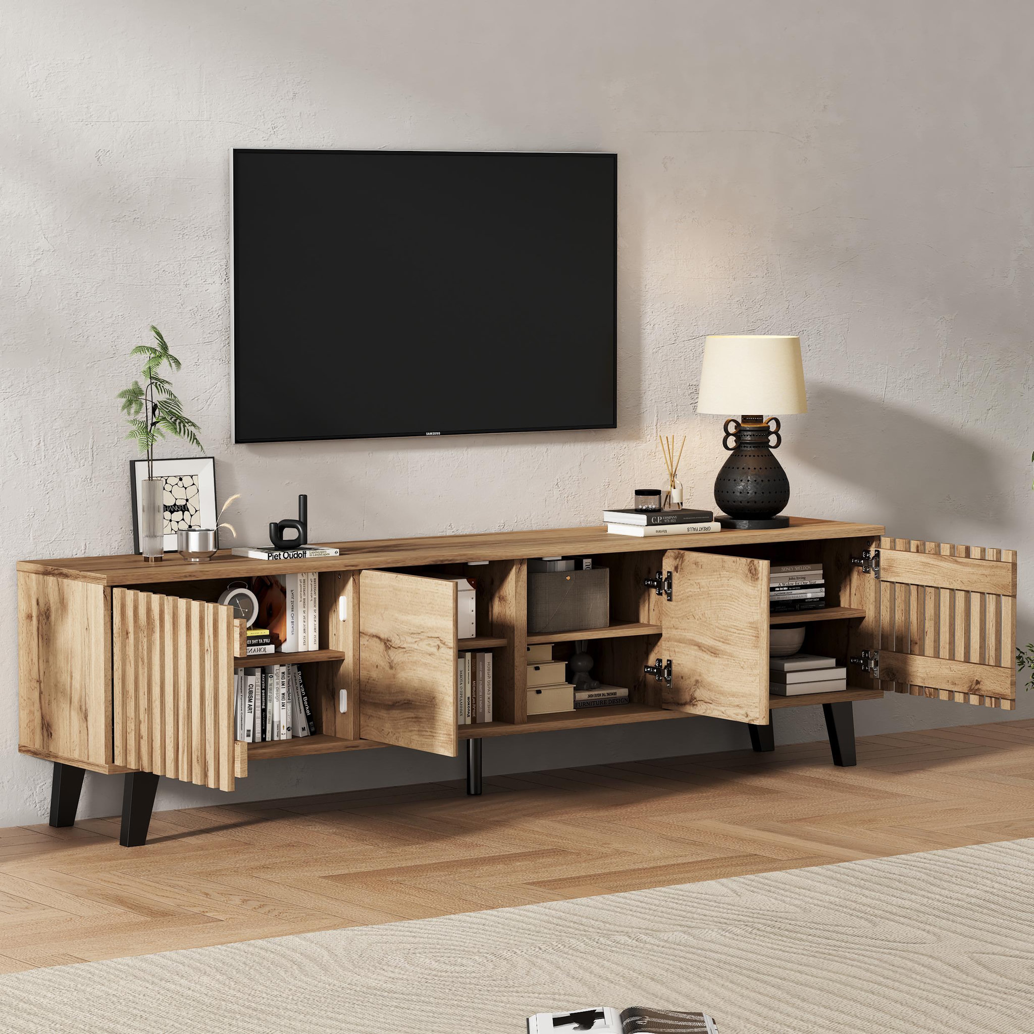 Voir la diapositive 5 : MERAX Meuble tv naturel 180cm panneaux de particules