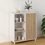 Voir la diapositive 2 : ID MARKET Buffet d'appoint 70 cm EASY montage facile sans outils 3 étagères et 1 porte coulissante réversible blanc et bois