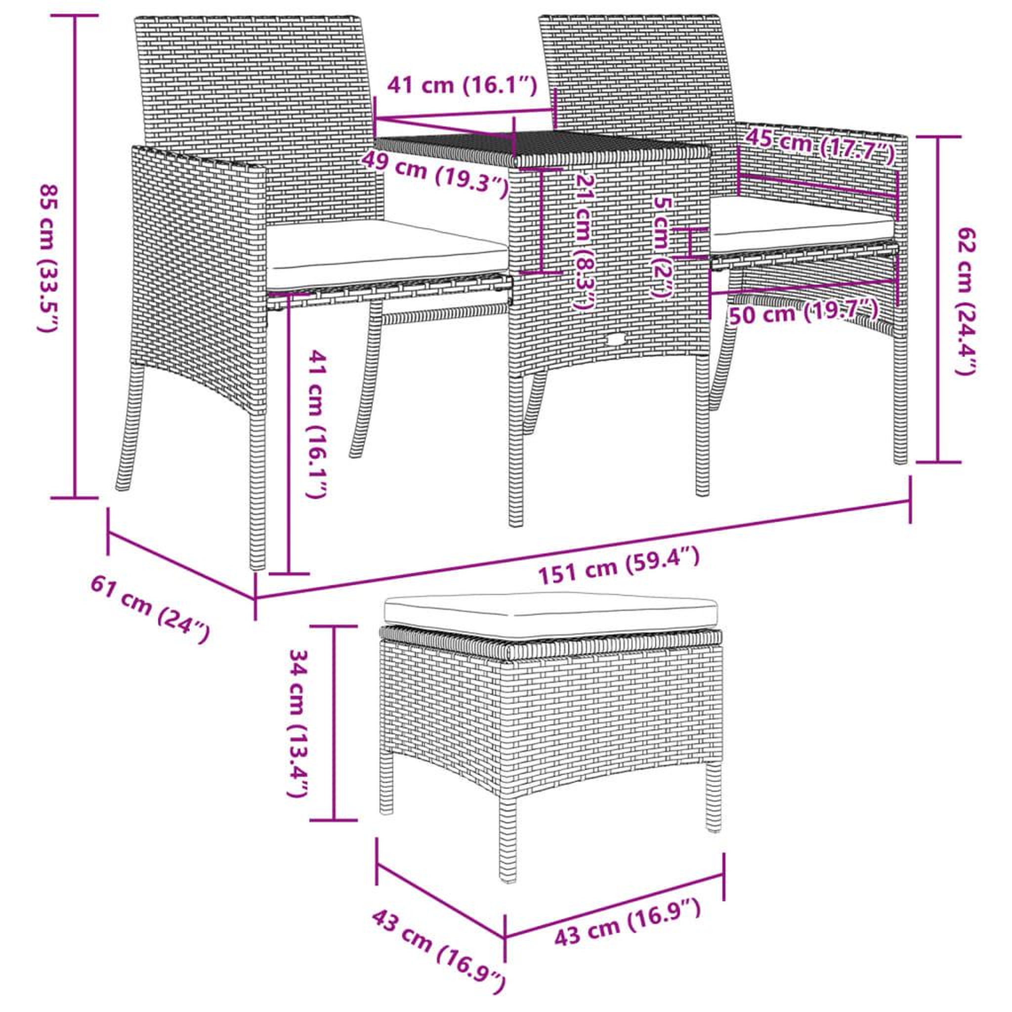 Voir la diapositive 6 : VIDAXL Canape de jardin table a the et tabourets Resine tressee Marron
