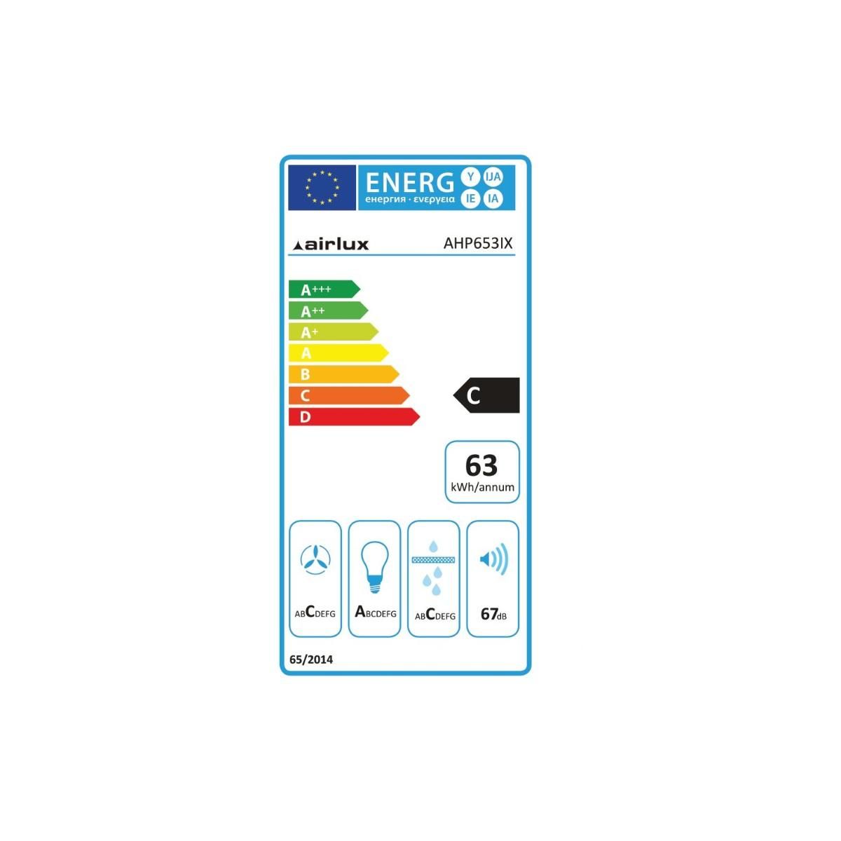 Airlux Hotte décorative murale 498.3m3/h inox - AHP653IX