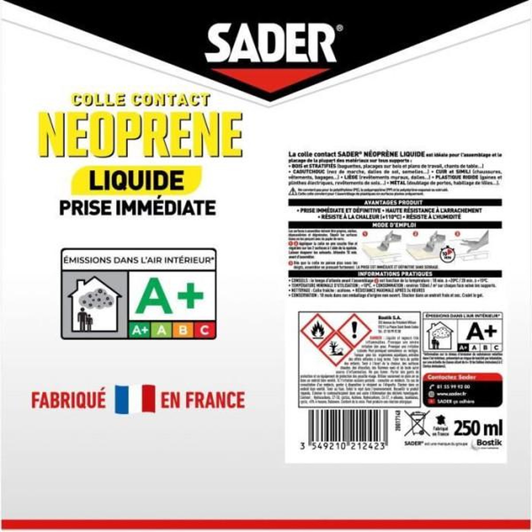 Voir la diapositive 6 : Sader Colle contact néoprene liquide extra forte - SADER - Tous matériaux - Prise immédiate - Boîte 250 ml
