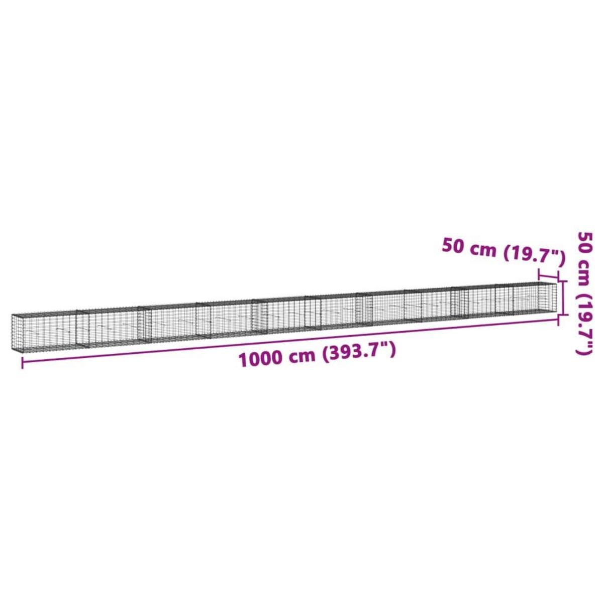 VIDAXL Panier gabion avec couvercle 1000x50x50 cm fer galvanise