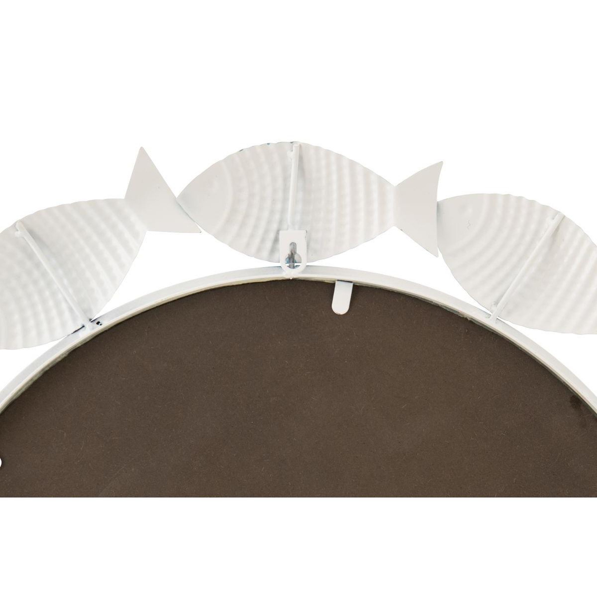 Voir la diapositive 2 : J-LINE Miroir mural en métal  poisson  76cm blanc & bleu