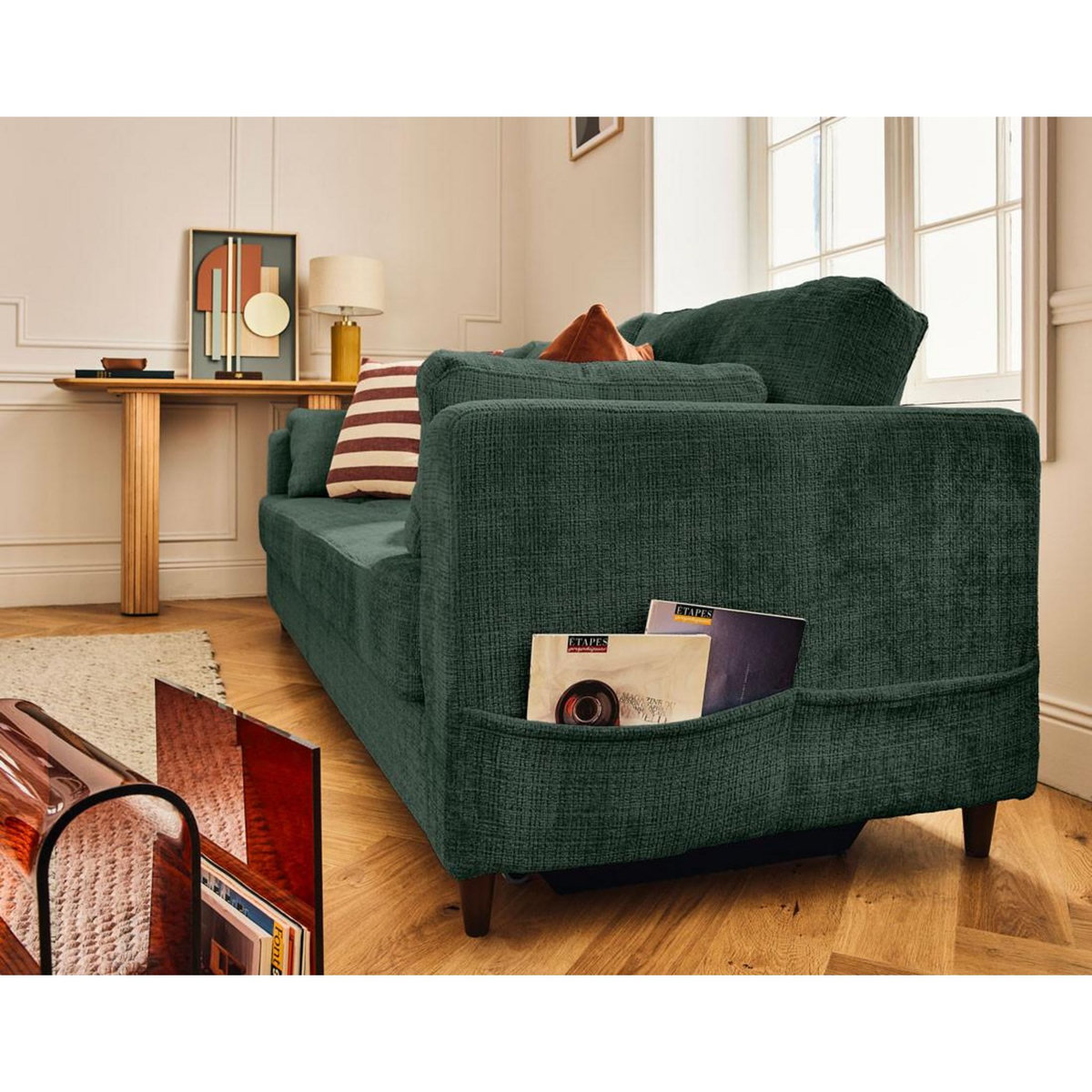 LISA DESIGN Anna - canapé droit 3 places convertible avec poche en velours texturé