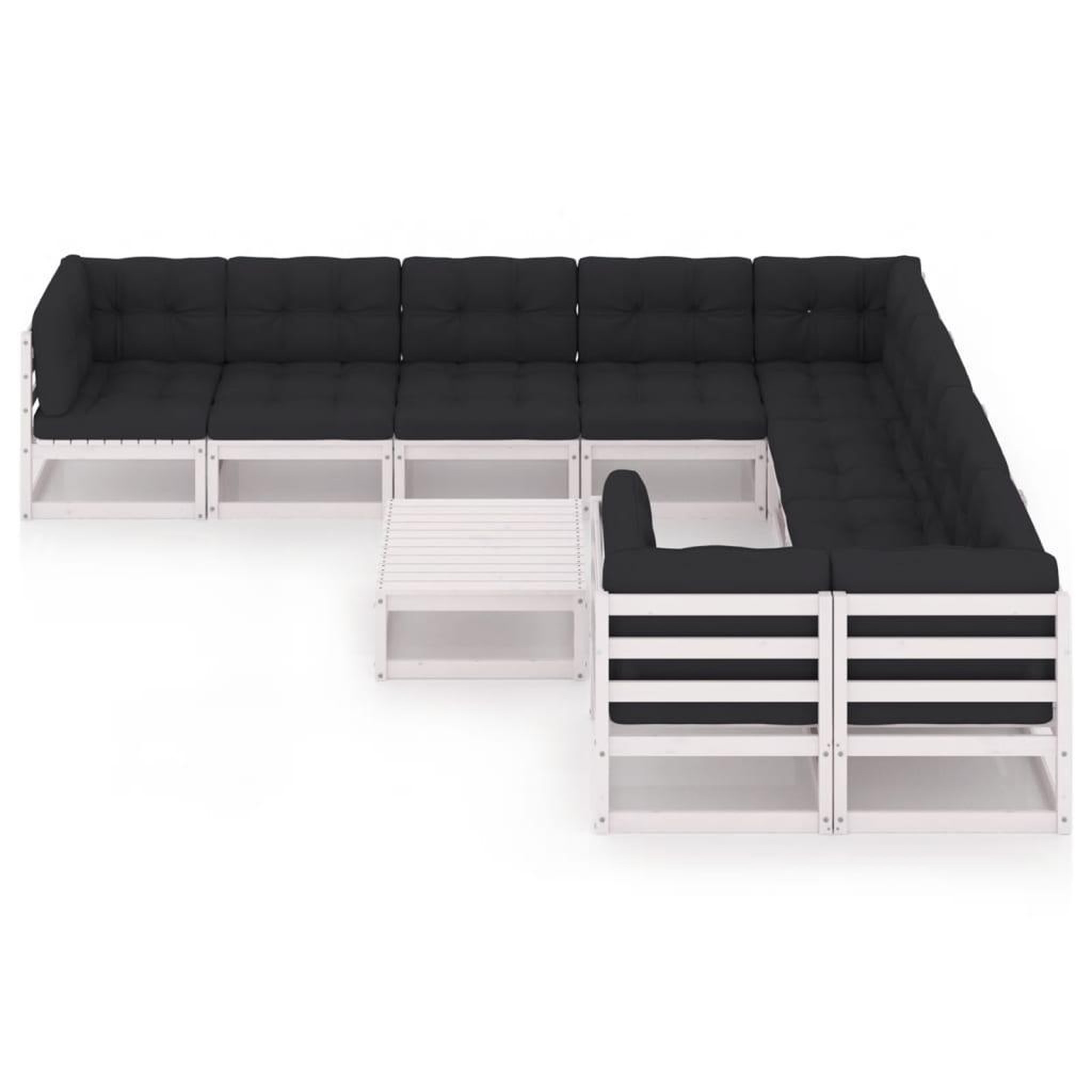 Voir la diapositive 3 : VIDAXL Salon de jardin 10 pcs avec coussins Blanc Bois de pin massif