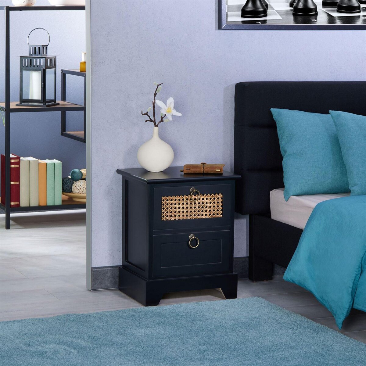 IDIMEX Table de chevet PADMA 2 tiroirs, en bois et rotin